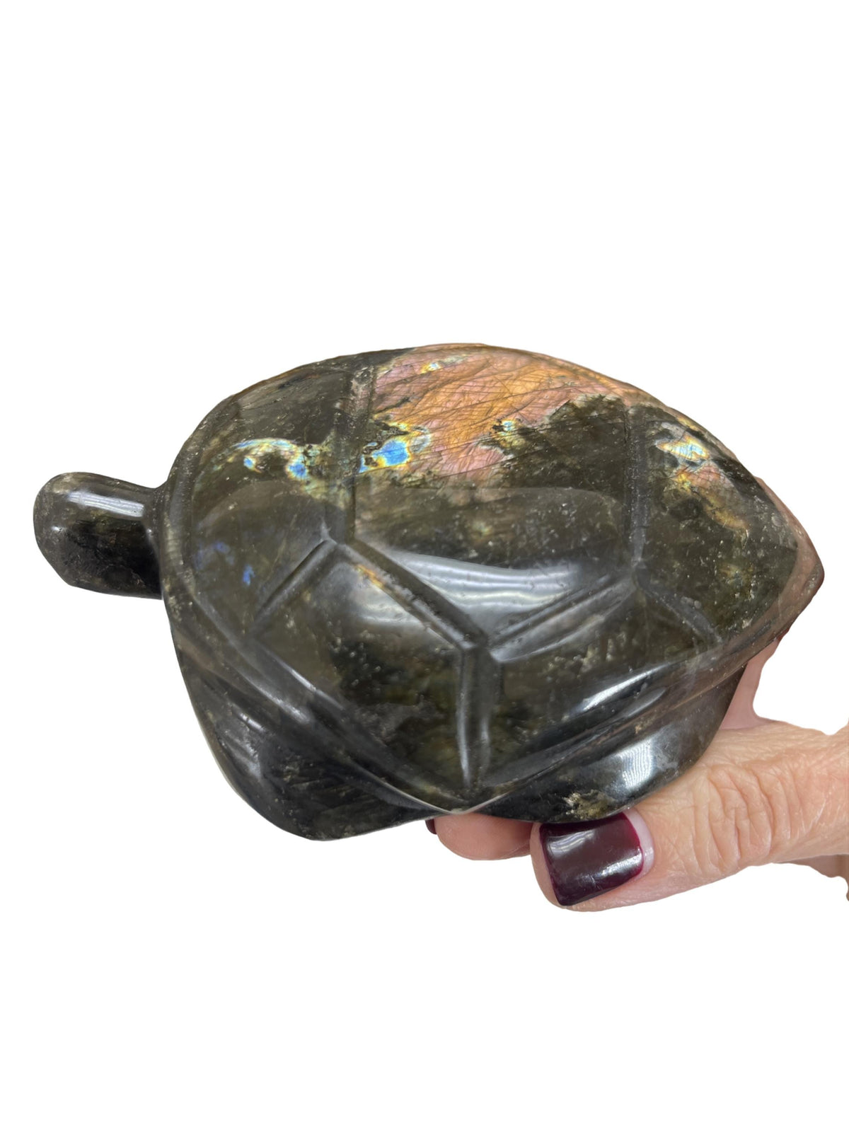 Flashy Labradorite Turtle Carving: Crystal Home Decor