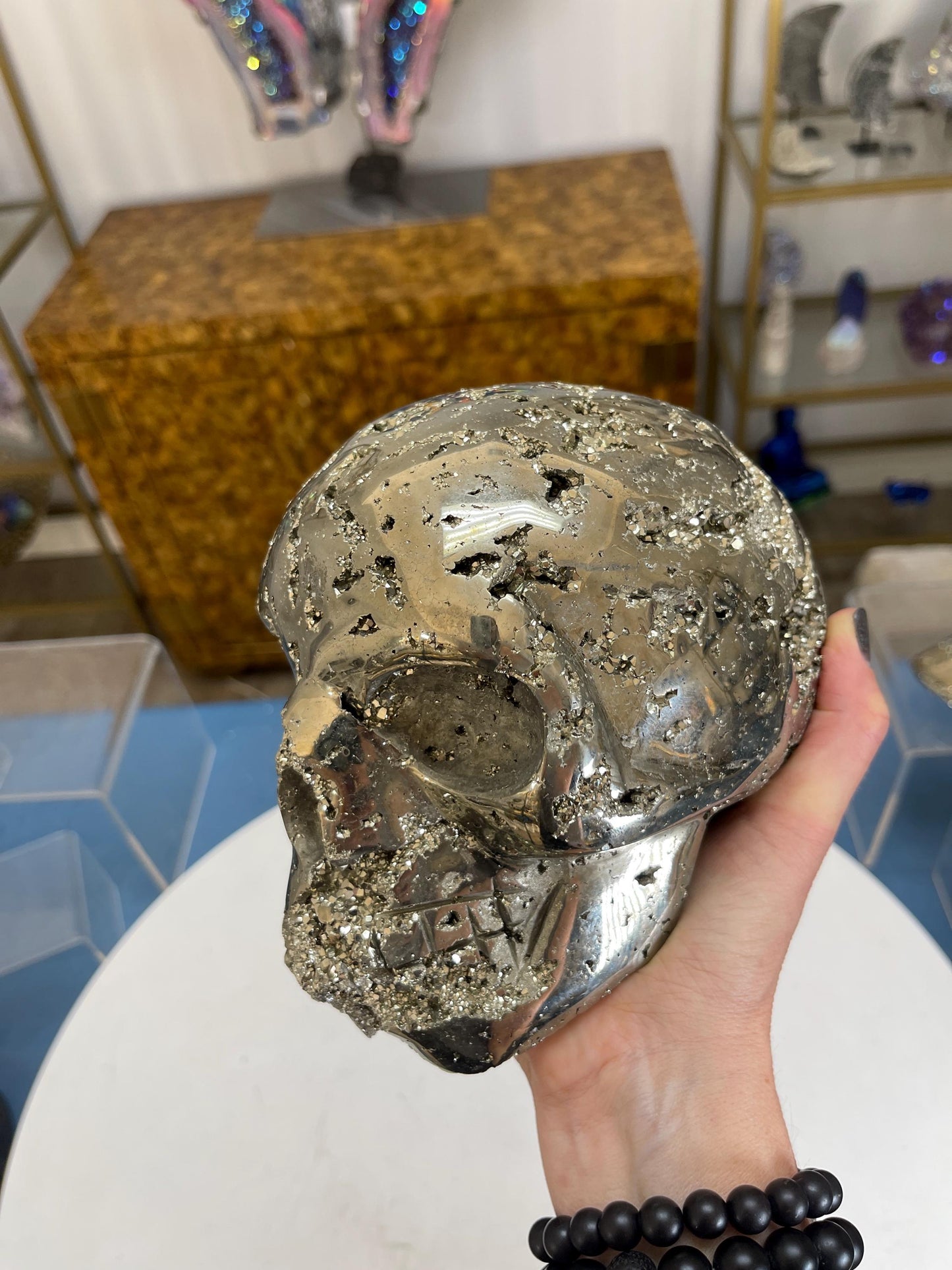 Extra Large 15.38 lb Pyrite Skull, Pyrite Statement Piece, Pyrite Carvings, Crystal Skulls, Gifts for him, Crystals for Protection, Wealth
