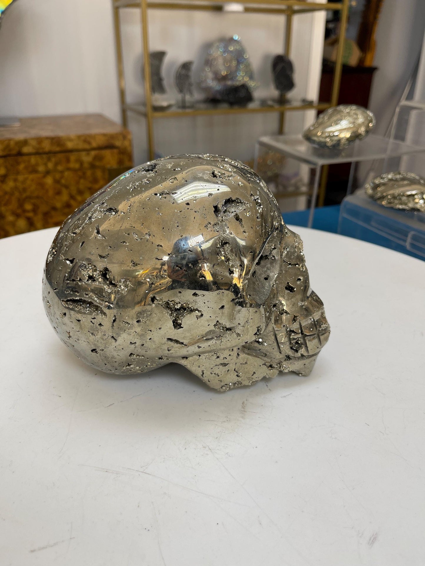 Extra Large 15.38 lb Pyrite Skull, Pyrite Statement Piece, Pyrite Carvings, Crystal Skulls, Gifts for him, Crystals for Protection, Wealth