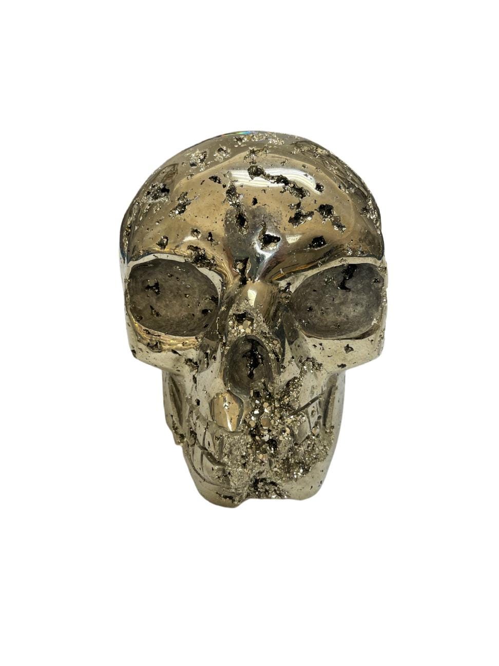 Extra Large Pyrite Skull: Crystal Carving for Protection & Wealth