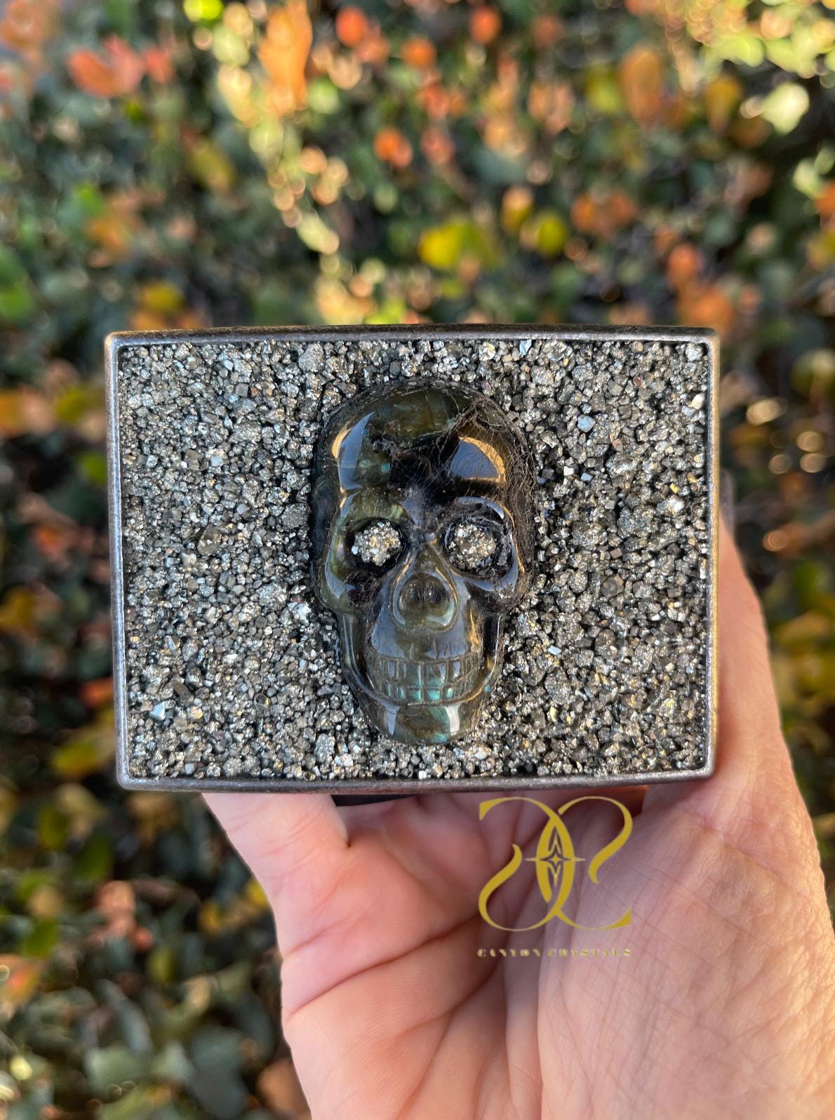 Pyrite and Labradorite Skull Belt Buckle, Unique Belt Buckle, Crystal Belts, Gemstone Belt Buckle, Men's Belts, Leather Snap Belts