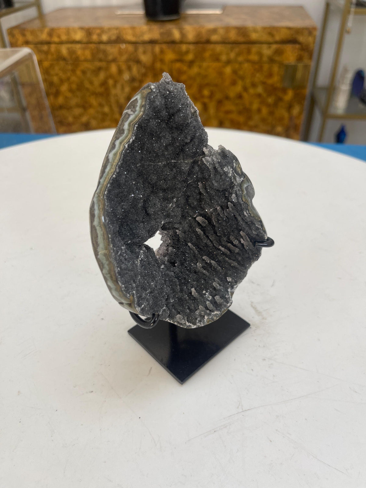 Gray Galaxy Druzy Amethyst on Stand: Reiki Charged Crystal Decor