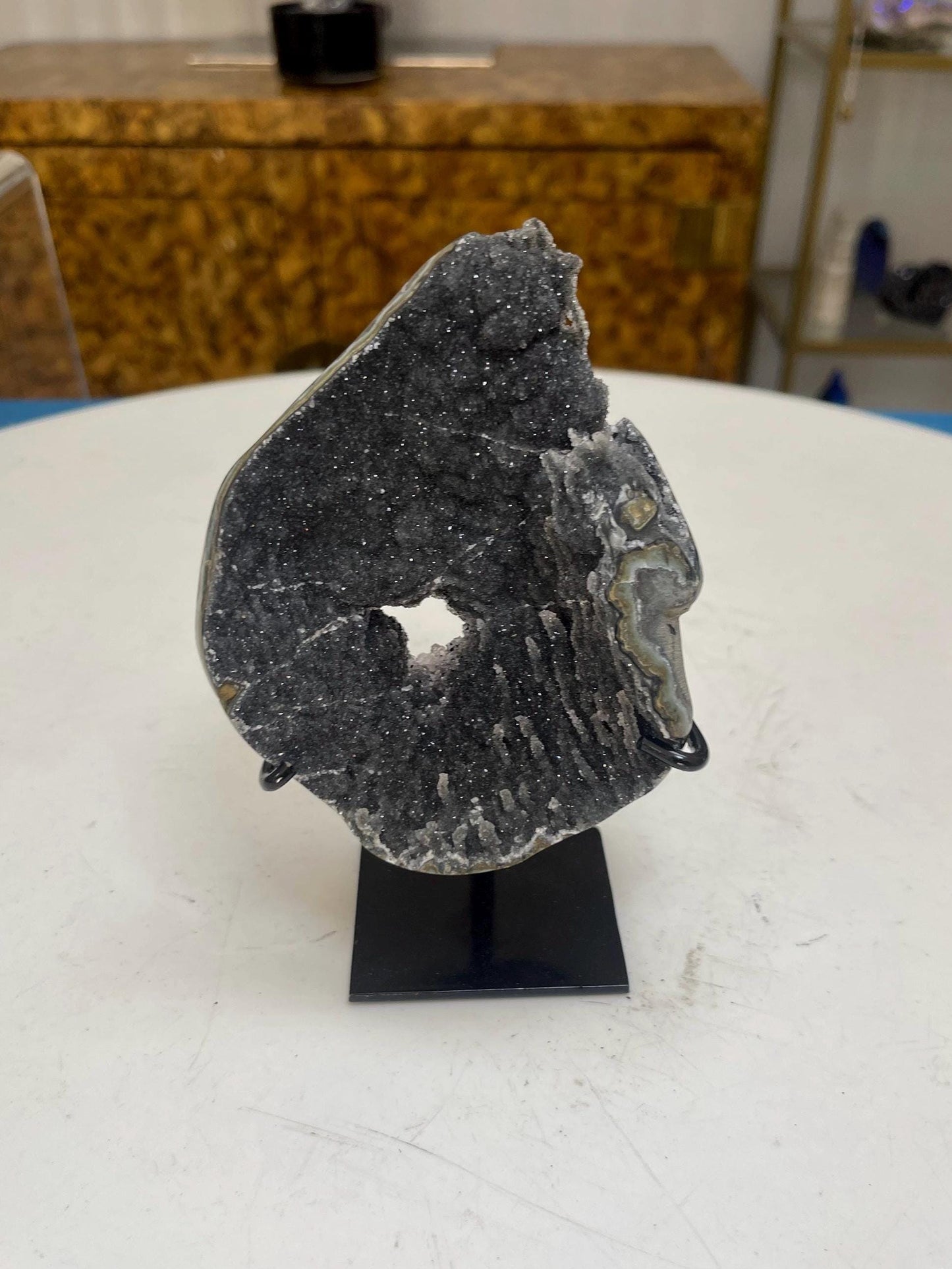Gray Galaxy Amethyst on stand,  Black Druzy Crystals, Home Accessories, Home Decor, Crystals on stands, Amethyst Decor