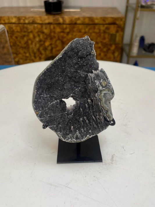 Gray Galaxy Amethyst on stand,  Black Druzy Crystals, Home Accessories, Home Decor, Crystals on stands, Amethyst Decor