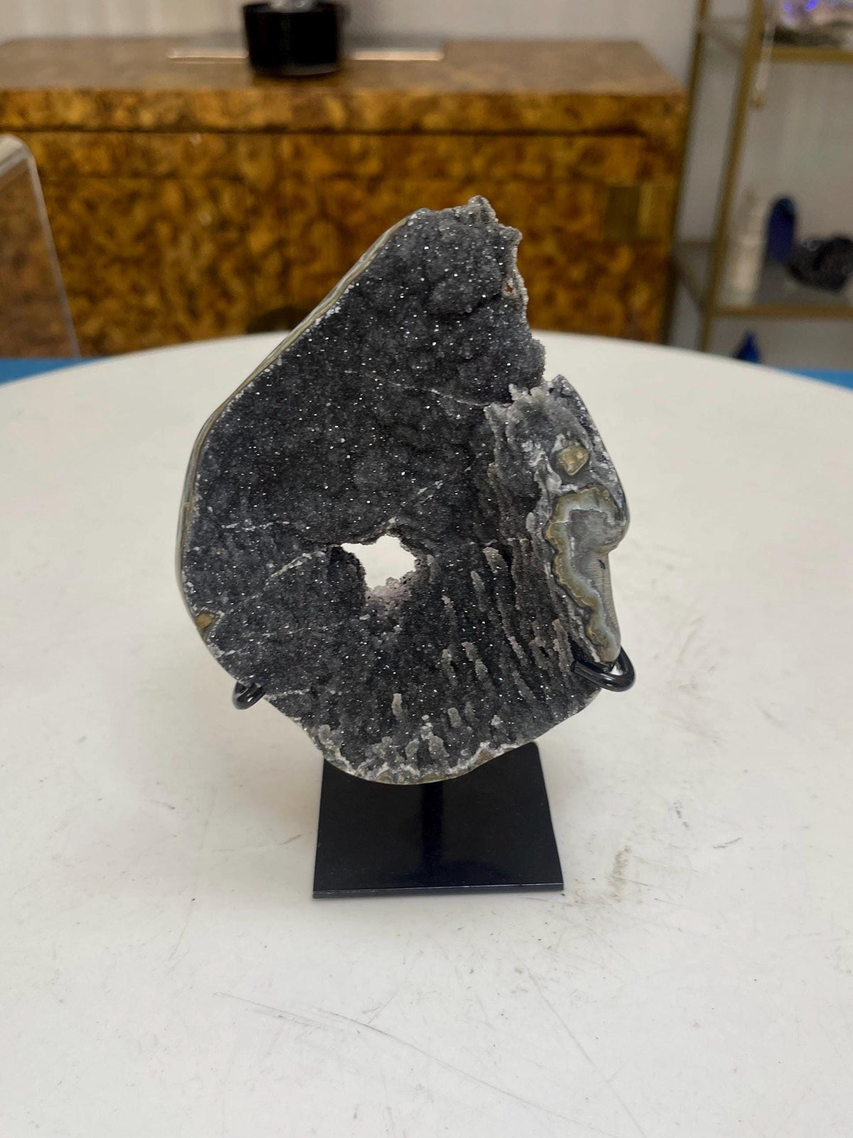 Gray Galaxy Druzy Amethyst on Stand: Reiki Charged Crystal Decor