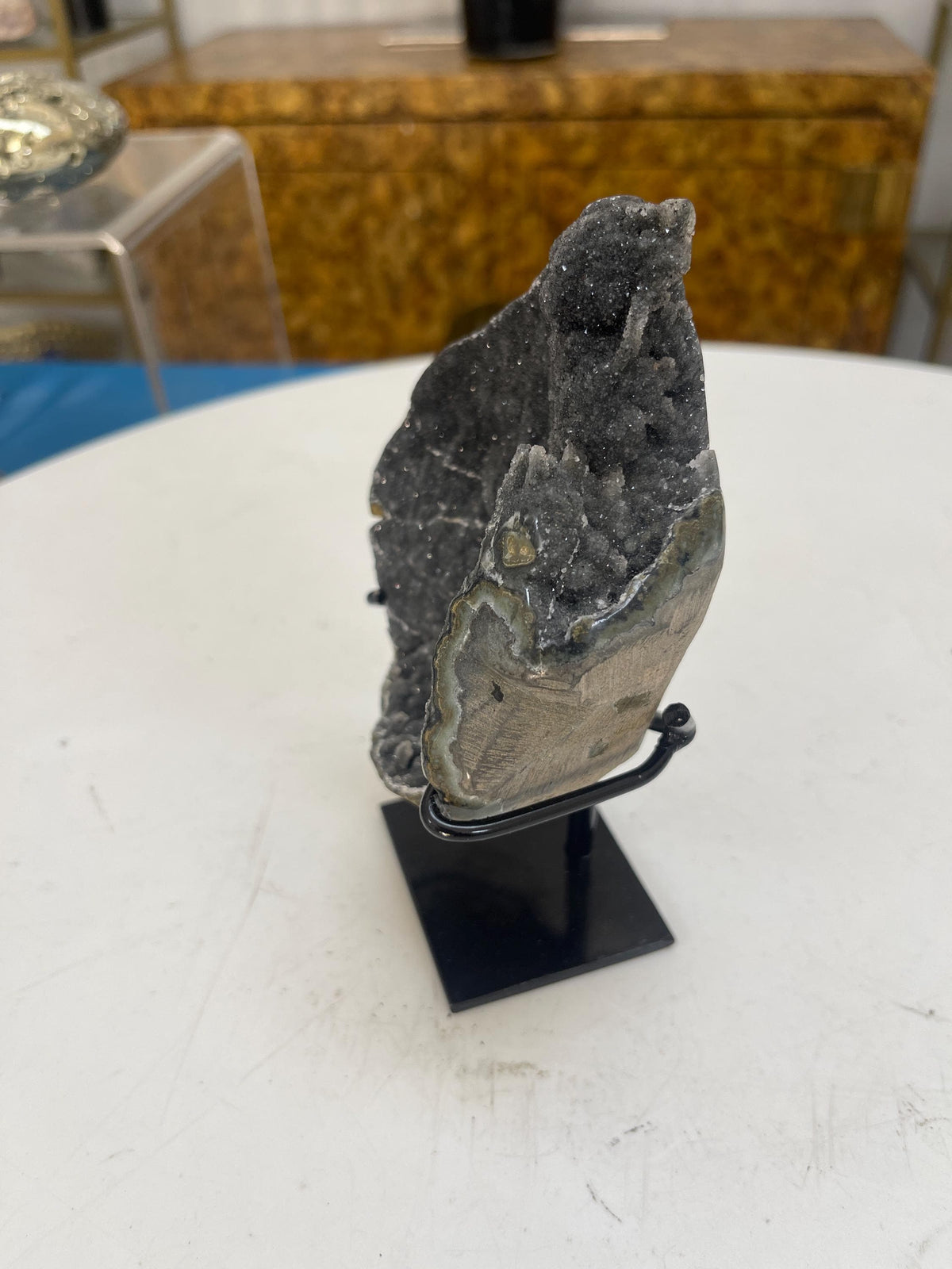 Gray Galaxy Druzy Amethyst on Stand: Reiki Charged Crystal Decor