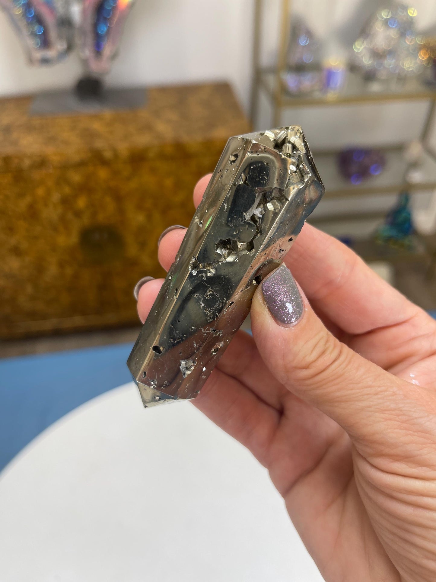 Pyrite Double Terminated Crystal Carving, Pyrite Carvings, Home Decor, Stones for Manifestation, Abundance, Protection