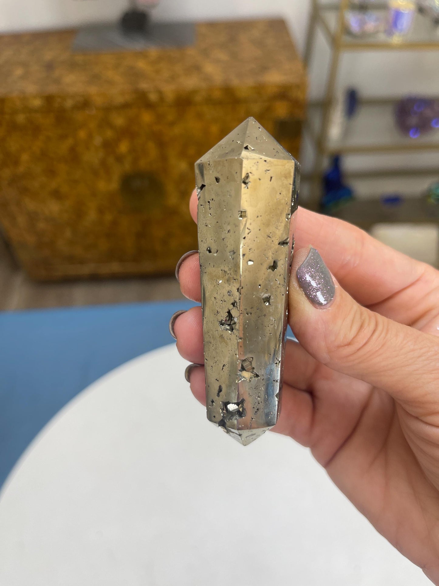 Pyrite Double Terminated Crystal Carving, Pyrite Carvings, Home Decor, Stones for Manifestation, Abundance, Protection