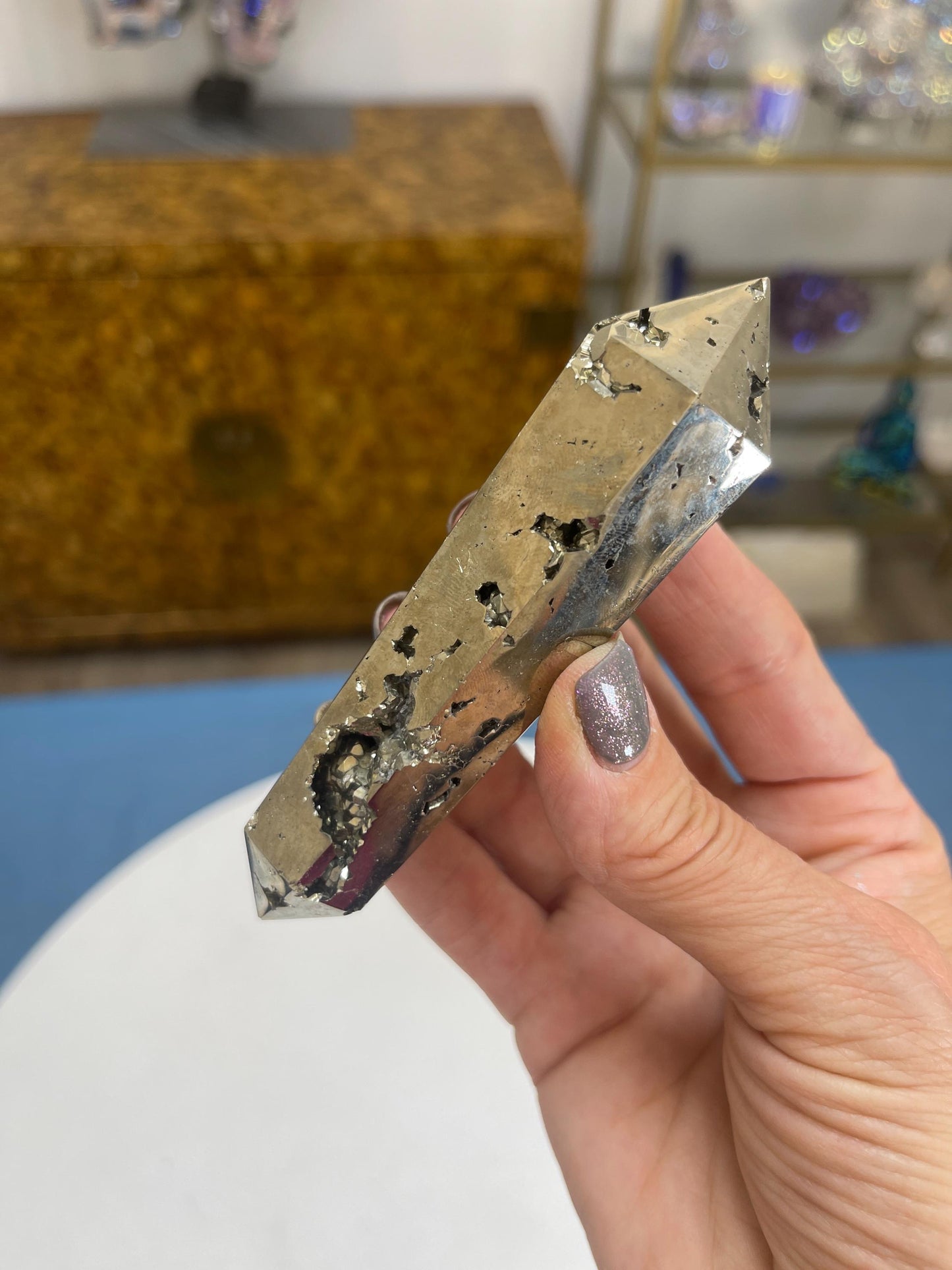 Double Terminated Pyrite Wand: Abundance & Protection Crystal Carving