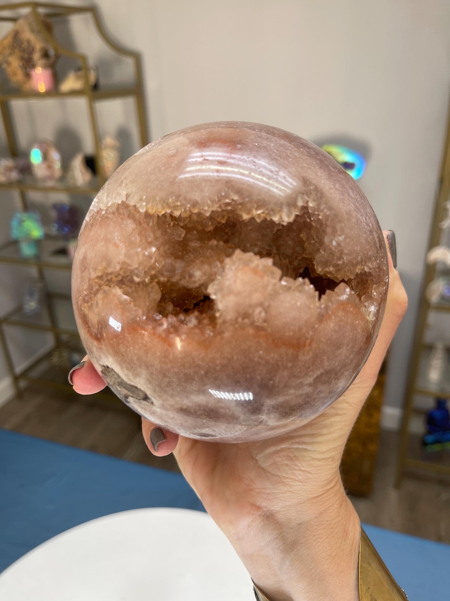 Large Pink Amethyst Sphere on Spinning Stand: Heart Healing Crystal Decor