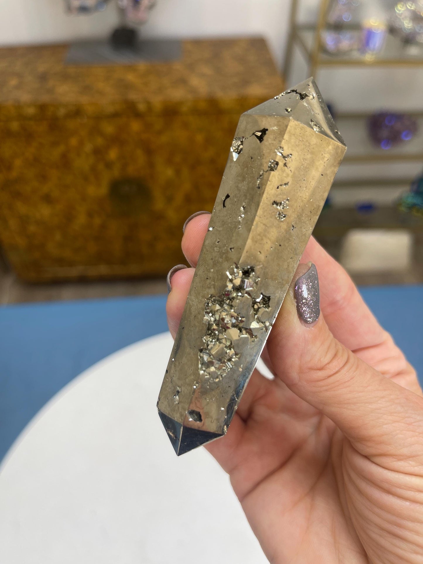 Double Terminated Pyrite Wand: Abundance & Protection Crystal Carving
