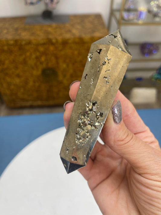 Double Terminated Pyrite Wand: Abundance & Protection Crystal Carving