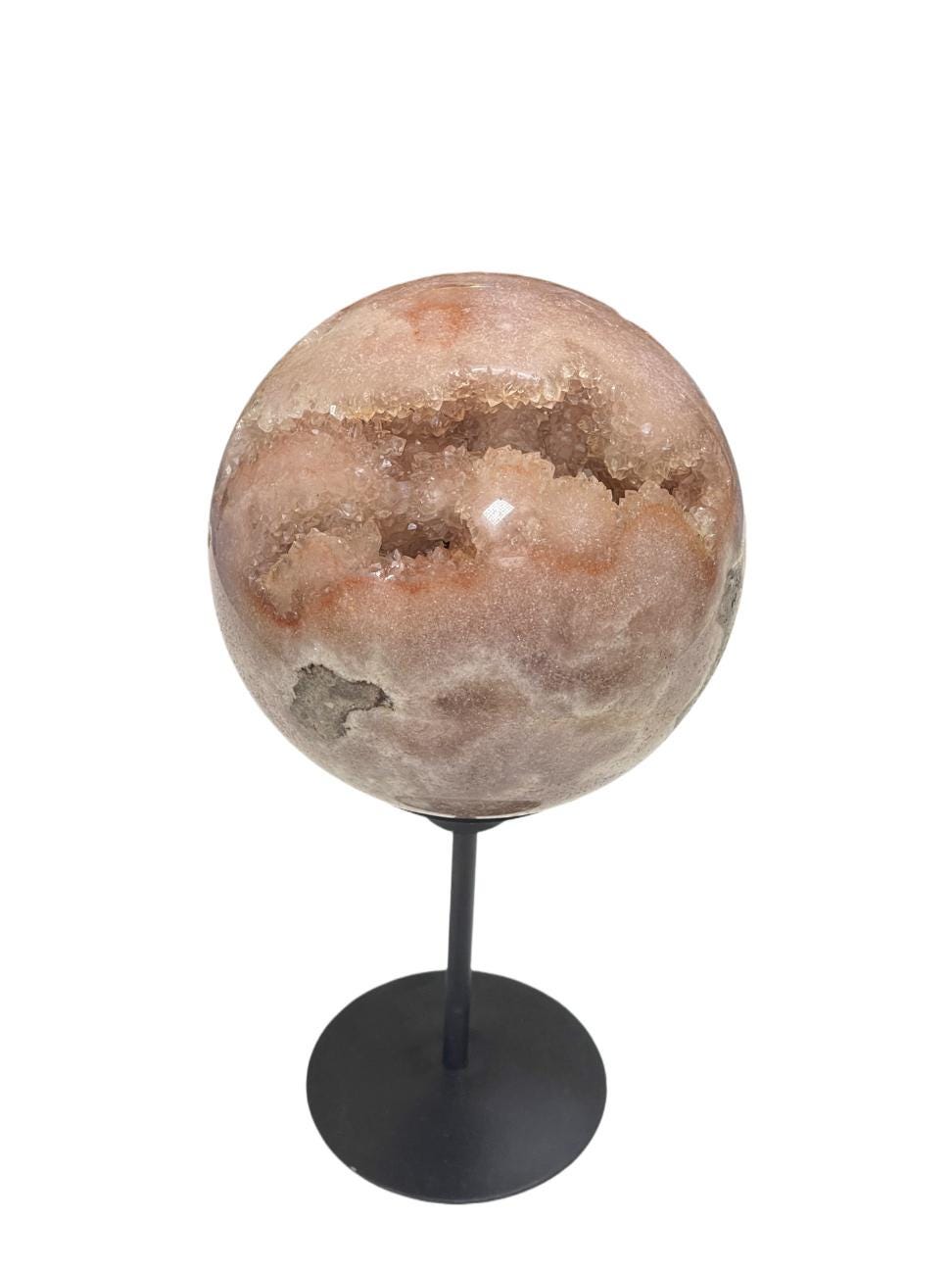 Large Pink Amethyst Sphere on Spinning Stand: Heart Healing Crystal Decor