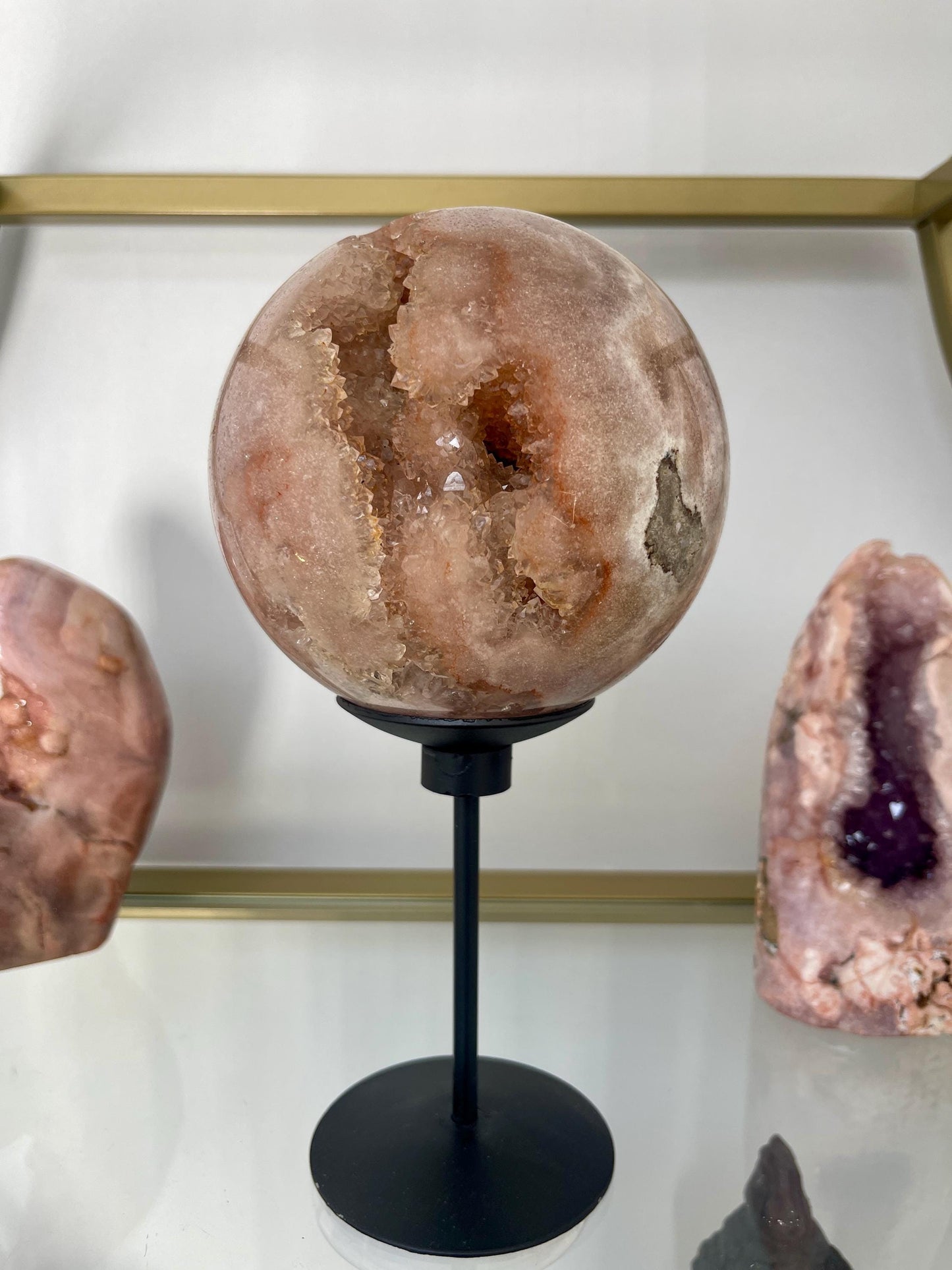 Large Pink Amethyst Sphere on Spinning Stand: Heart Healing Crystal Decor