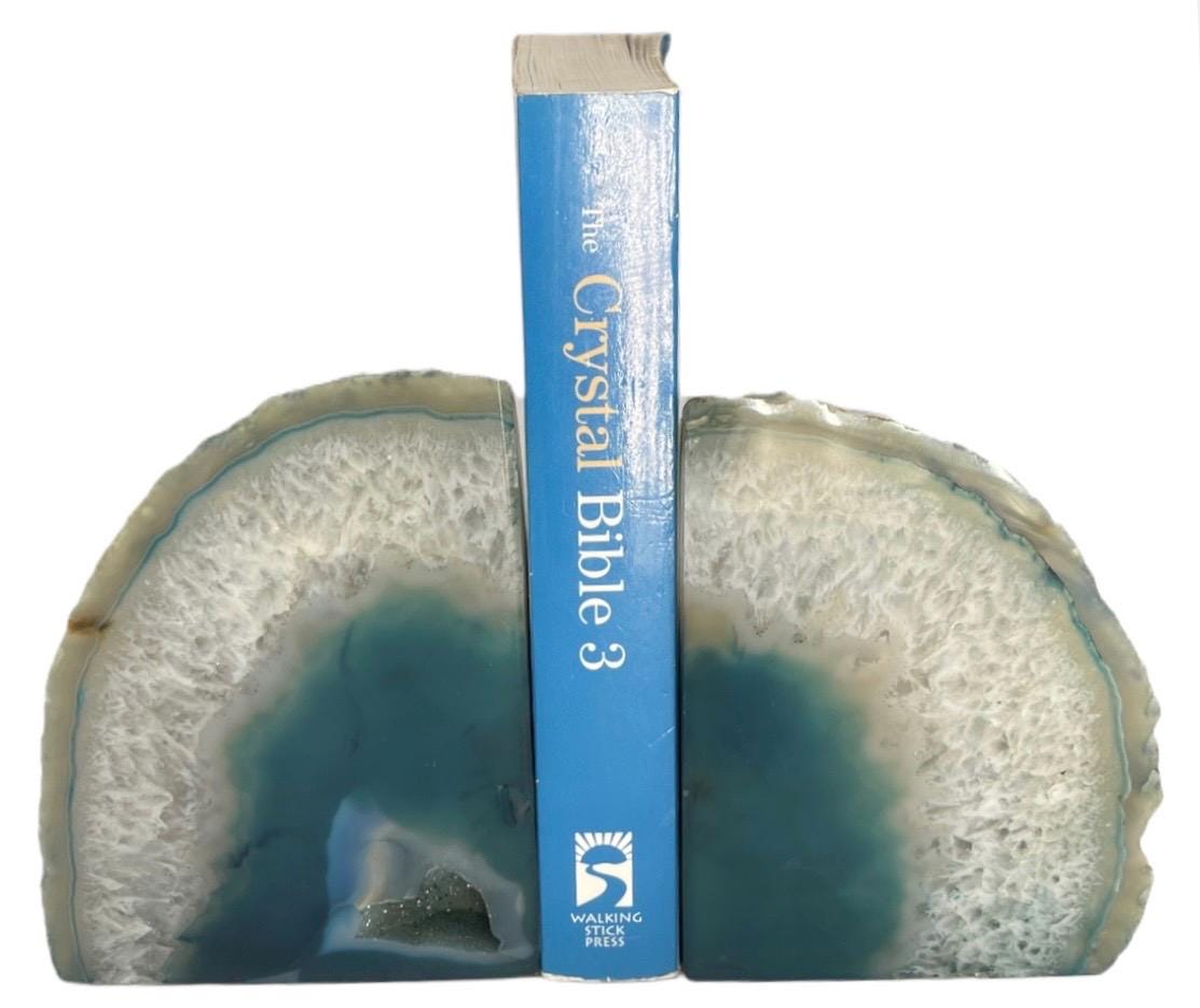 Teal Agate Bookends: Druzy Crystal Gemstone Home Decor