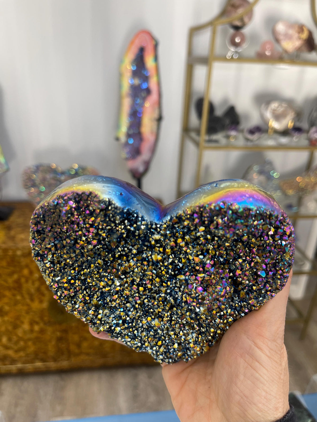 Titanium Aura Amethyst Heart: Rainbow Quartz Crystal Decor (5" x 5.25")
