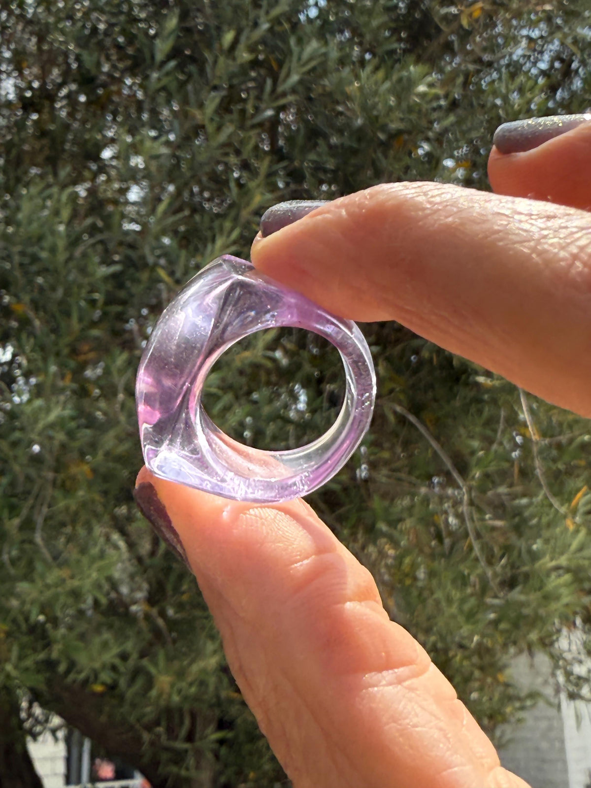 Carved Amethyst Statement Ring, Polished Crystal, Size 6.75