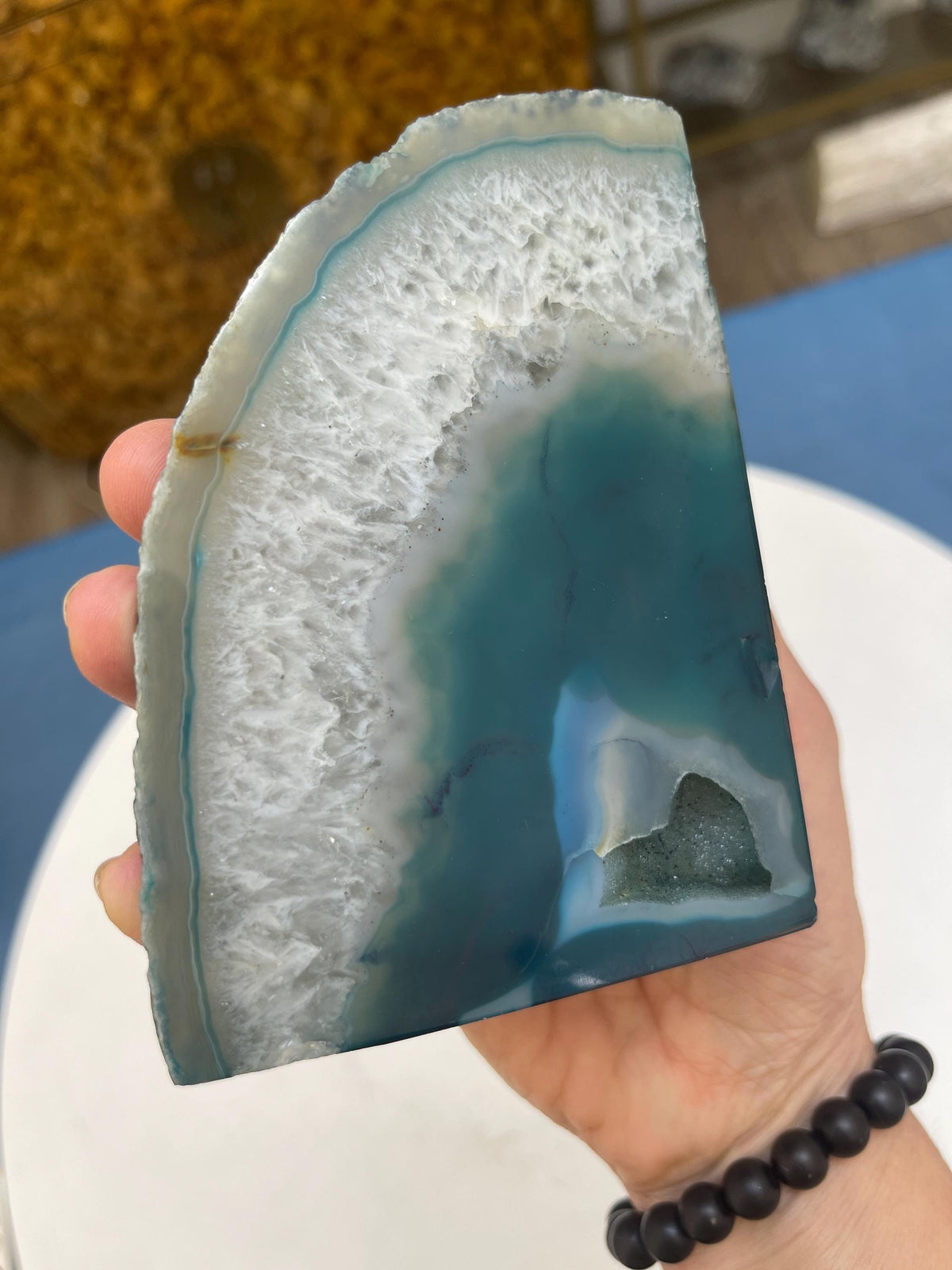 Teal Agate Bookends: Druzy Crystal Gemstone Home Decor