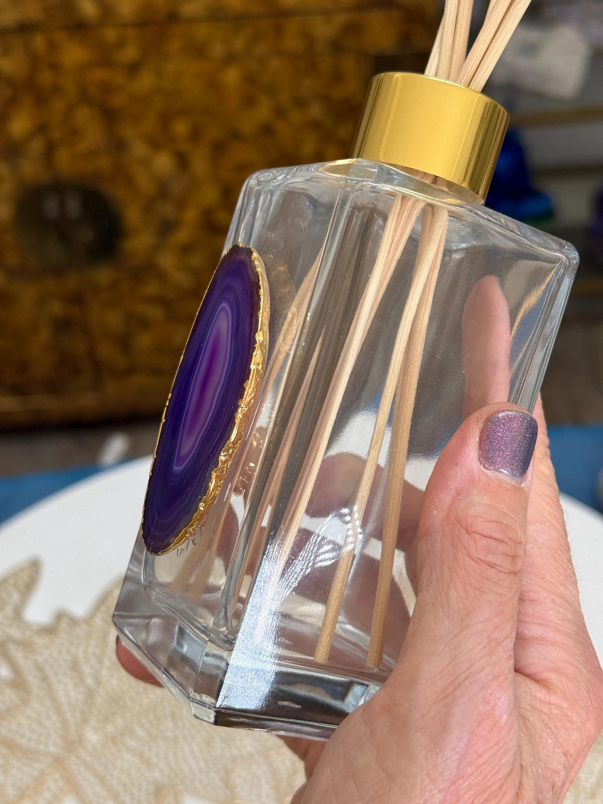 Purple Agate Reed Diffuser: Essential Oil Fragrance Vessel, Home Decor