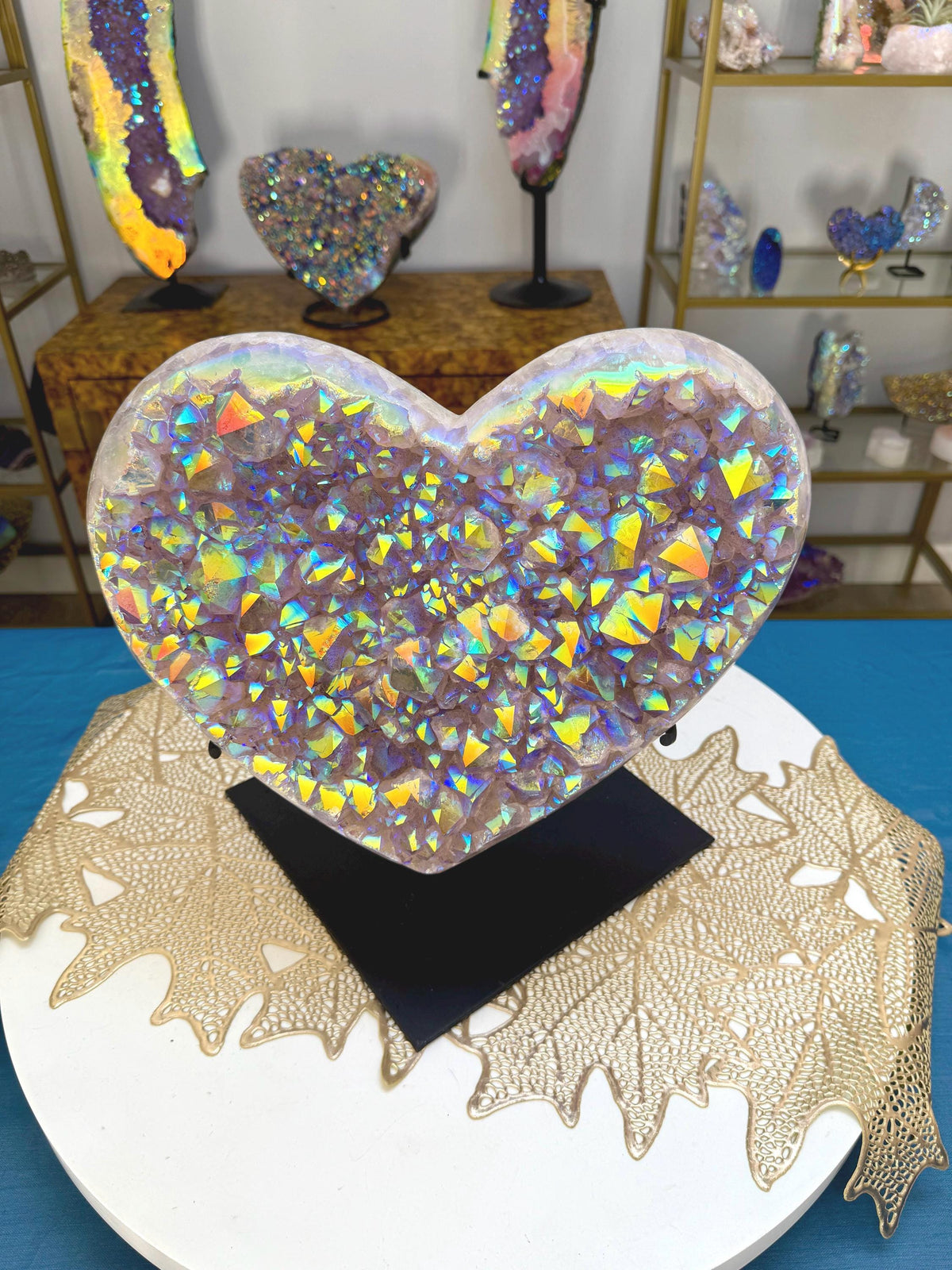 XL Aura Amethyst Heart, Collector Crystal Sculpture, Luxury Iridescent Gemstone Art, Rare Aura Quartz Heart Statement Crystal High End Decor