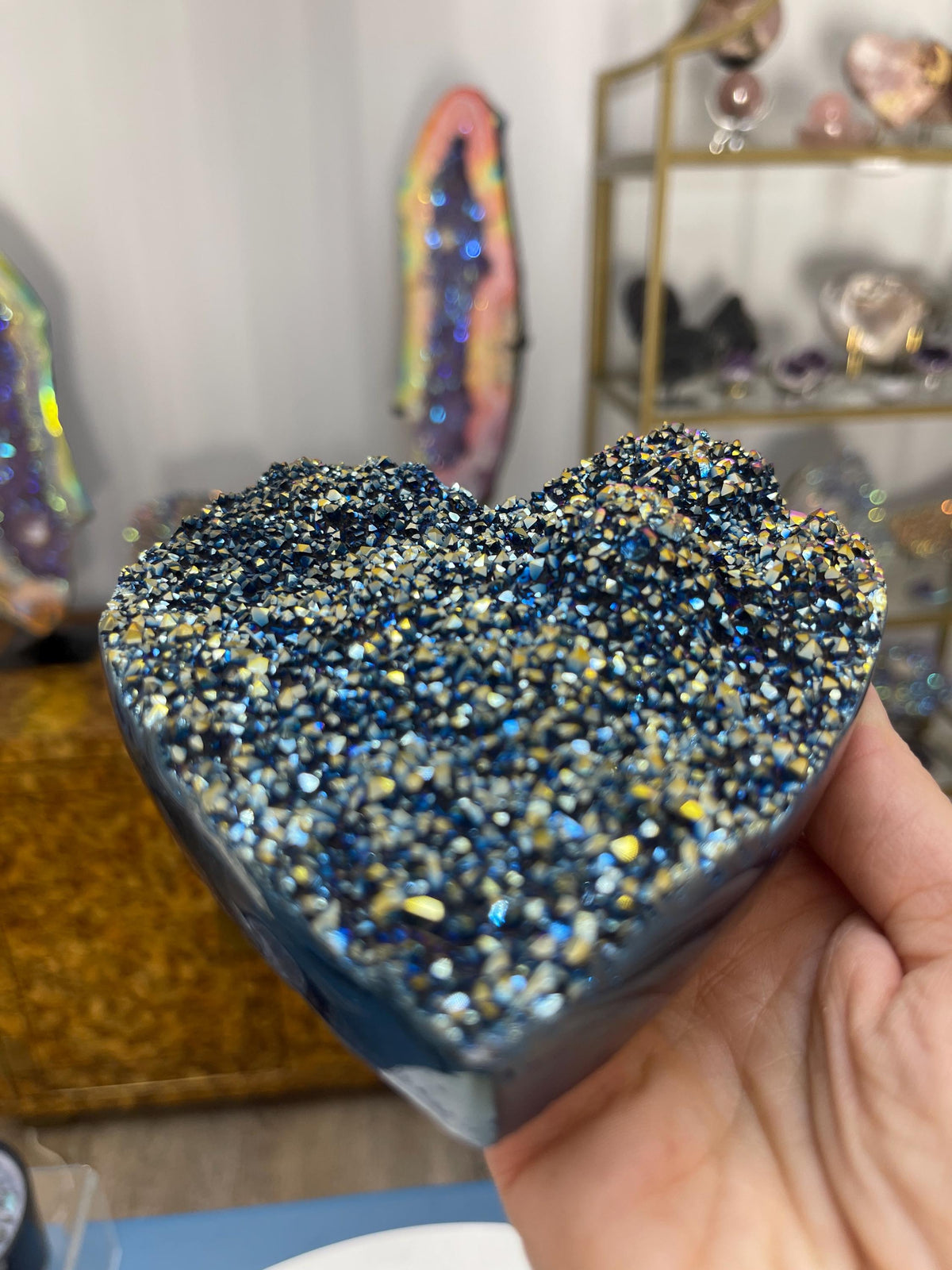 Titanium Aura Amethyst Heart: Rainbow Quartz Crystal Decor (5" x 5.25")
