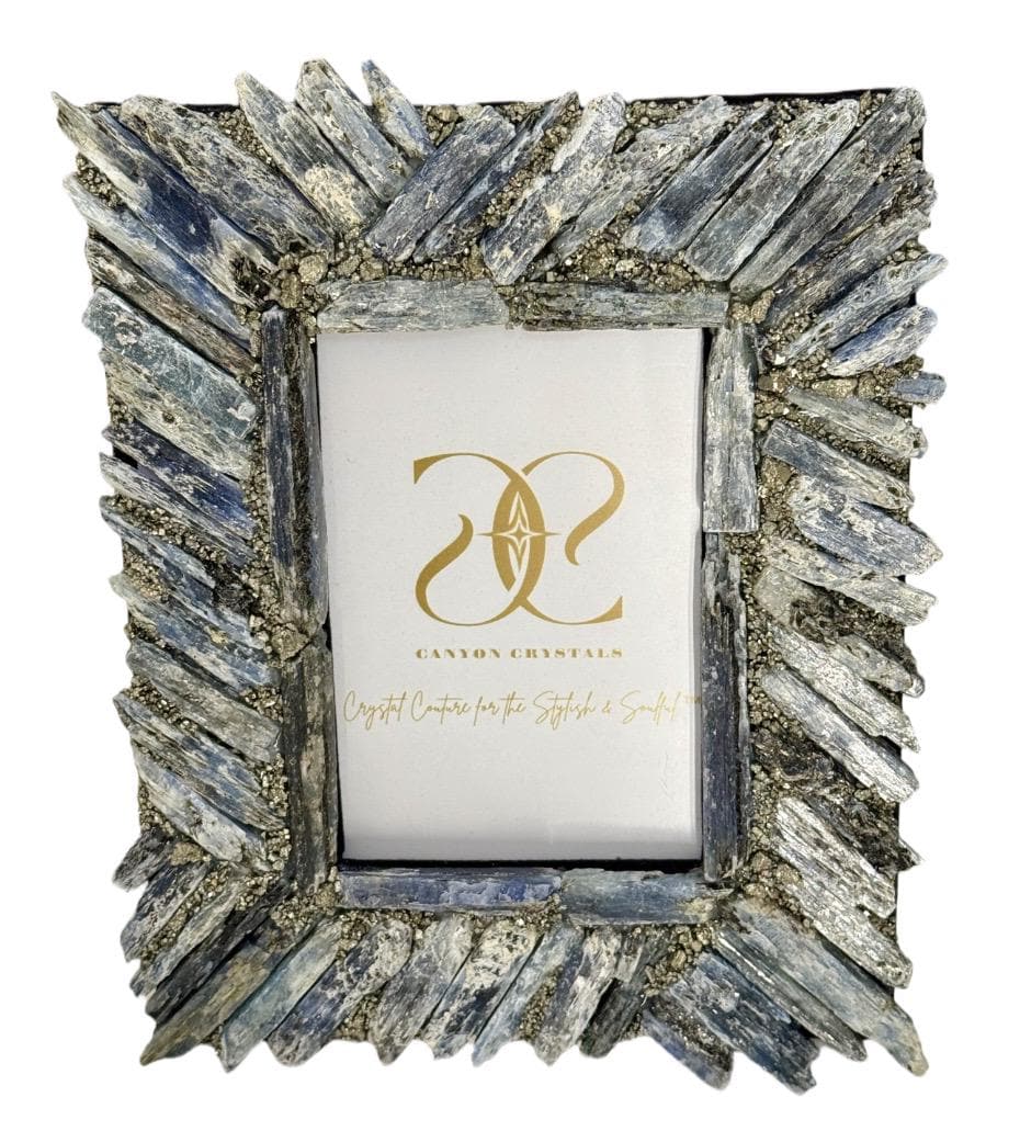 Kyanite & Pyrite Crystal Picture Frame: Reiki Charged 4x6 Photo