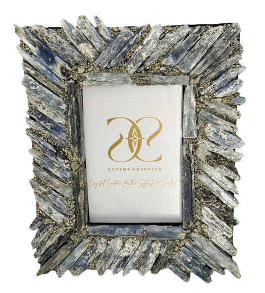 Kyanite & Pyrite Crystal Picture Frame: Reiki Charged 4x6 Photo