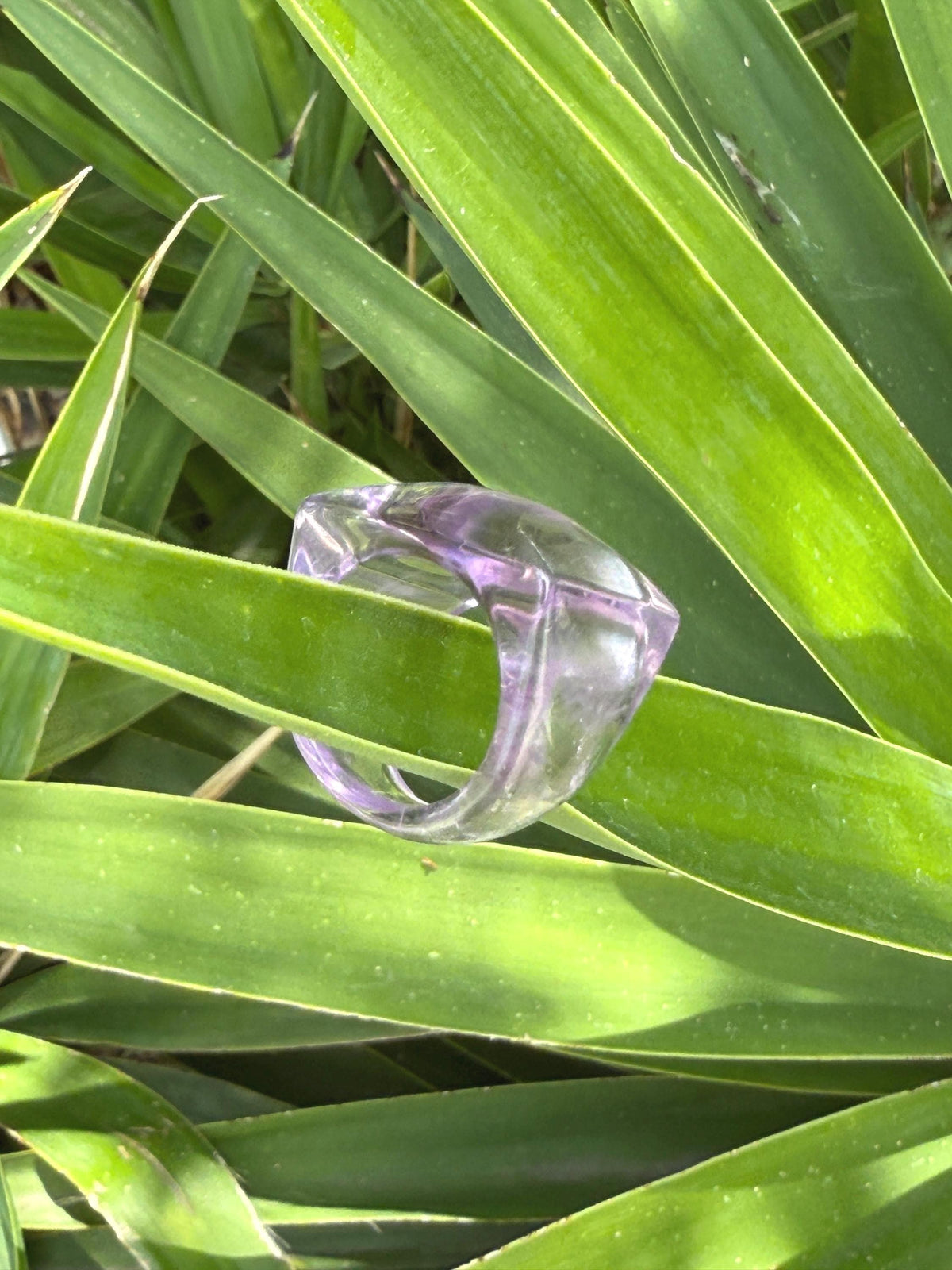 Carved Amethyst Statement Ring, Polished Crystal, Size 6.75