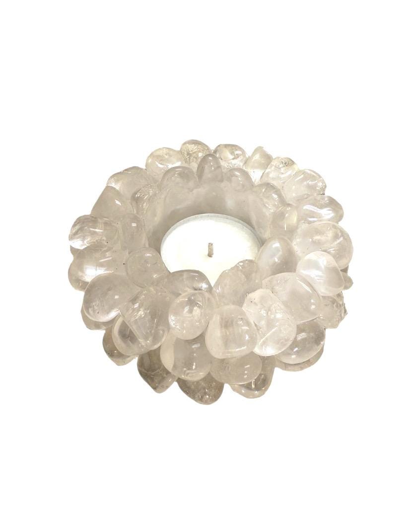 Quartz Crystal Candle Holder: Tumbled Gemstone Tea Light, Air Plant Decor