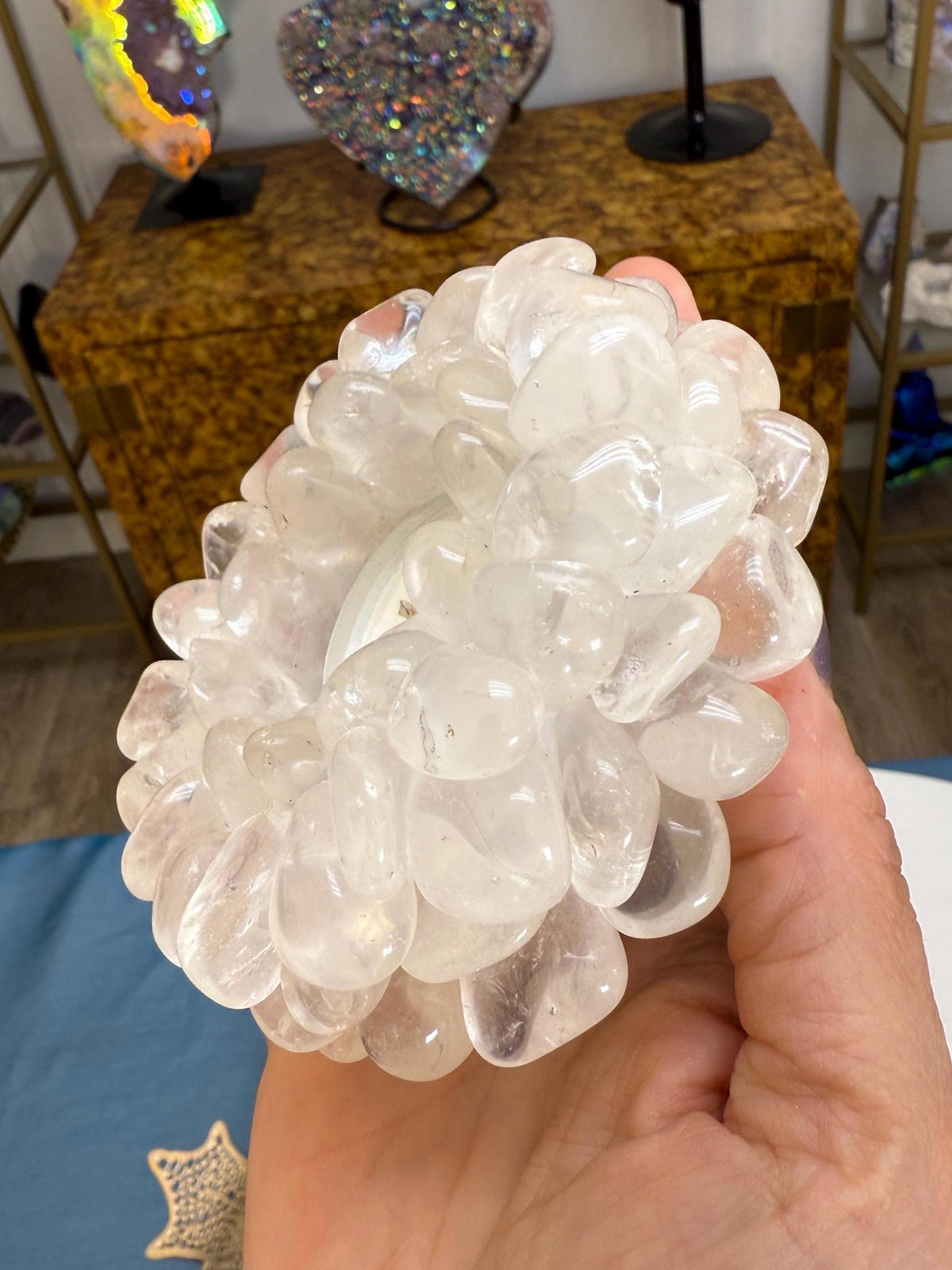 Quartz Crystal Candle Holder: Tumbled Gemstone Tea Light, Air Plant Decor