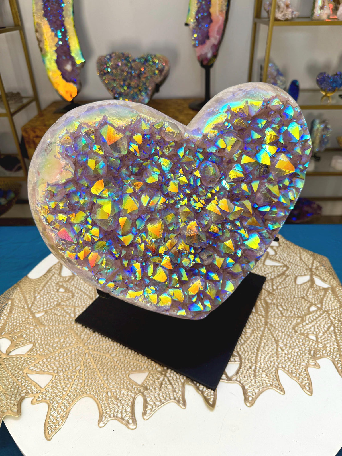 XL Angel Aura Amethyst Heart, Aura Quartz Crystal Statement Decor, Valentines Day Gift