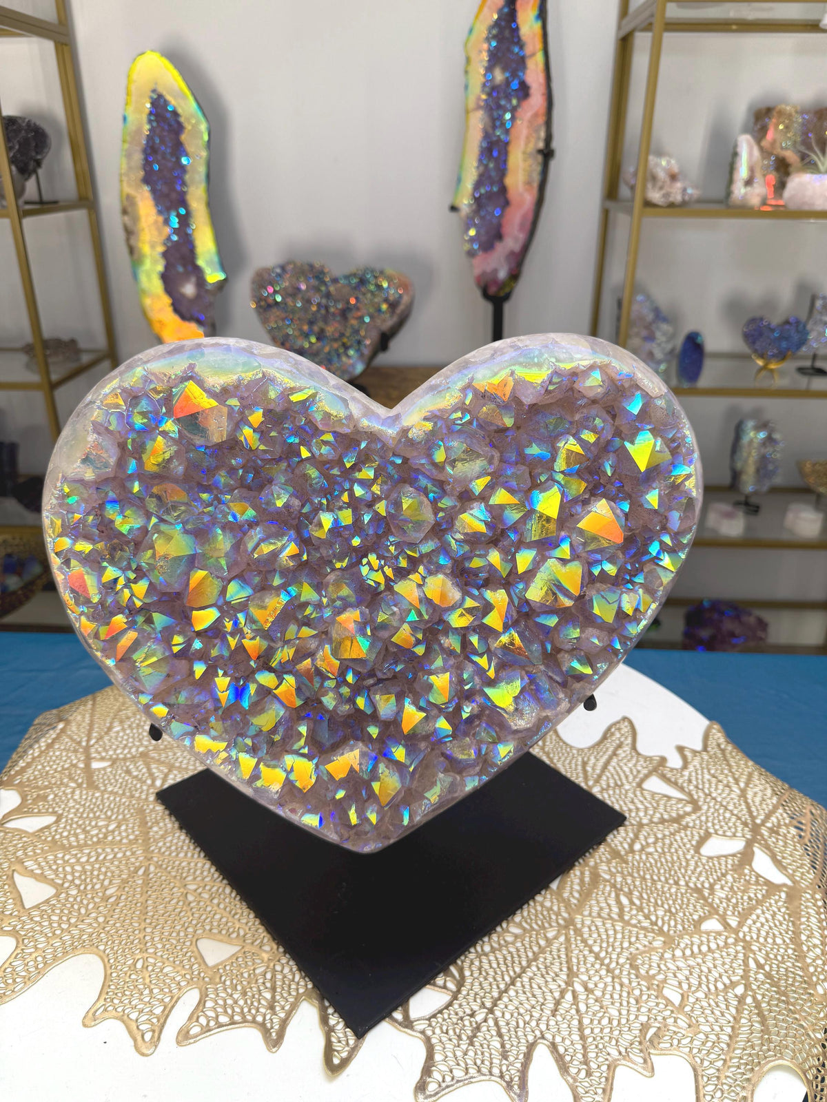 XL Angel Aura Amethyst Heart, Aura Quartz Crystal Statement Decor, Valentines Day Gift