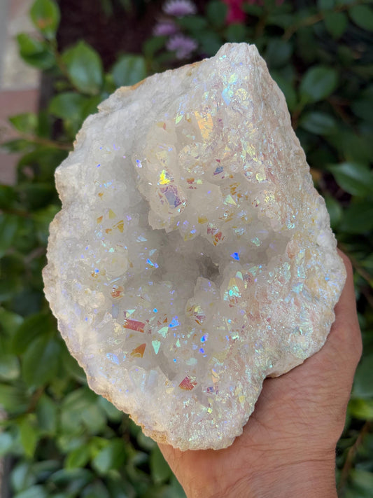 Angel Aura Geode, Aura Moroccan Quartz Geode, Rainbow Aura Crystals, Home Decor, Home Accessories, Angel Aura Crystals, Iridescent Crystals