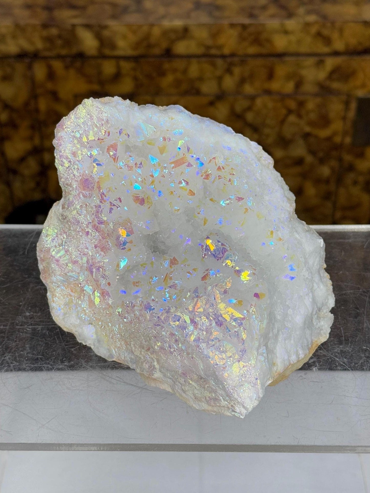 Angel Aura Geode, Aura Moroccan Quartz Geode, Rainbow Aura Crystals, Home Decor, Home Accessories, Angel Aura Crystals, Iridescent Crystals