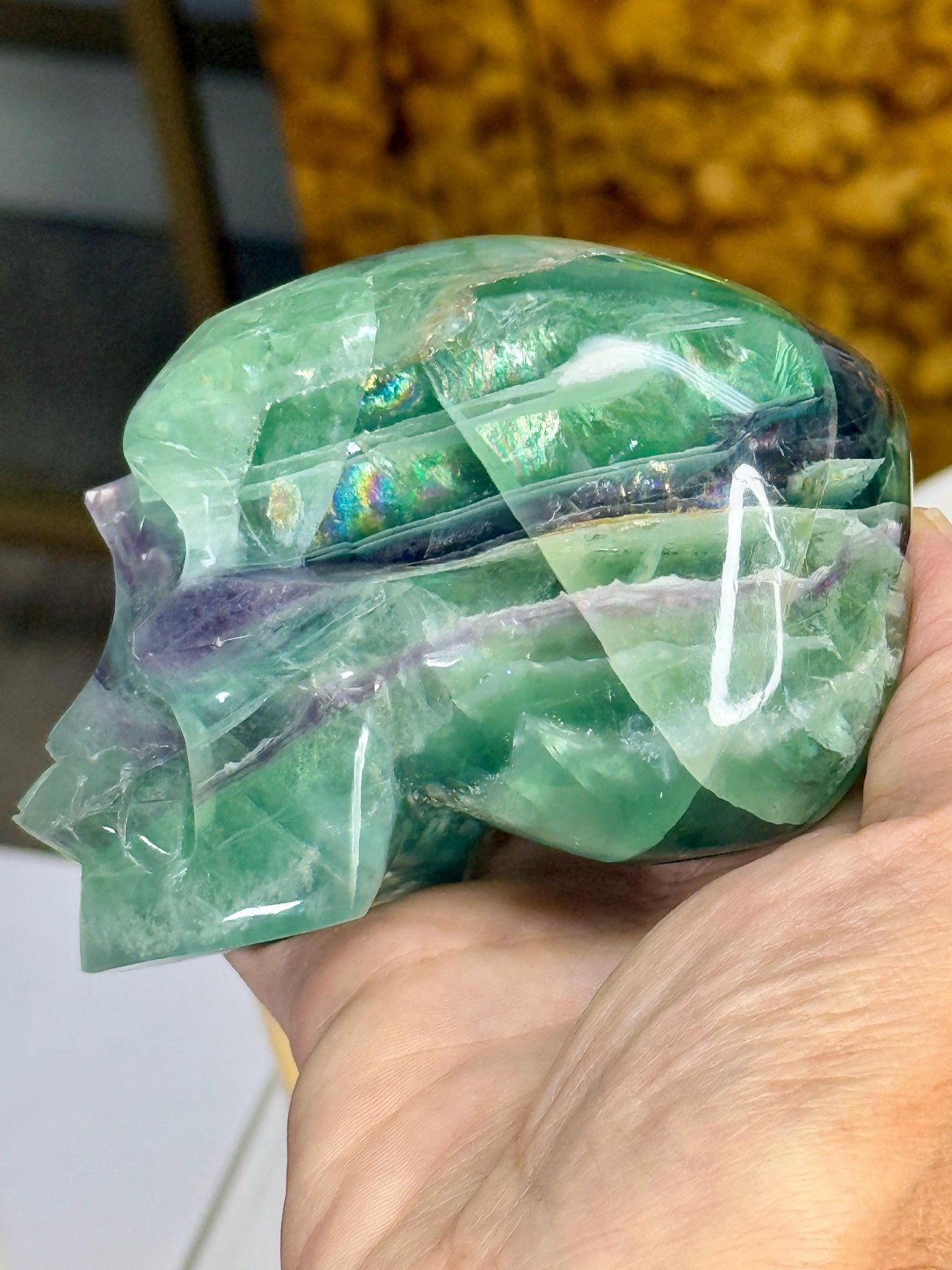Rainbow Fluorite Crystal Skull: AAA Quality, Focus & Clarity