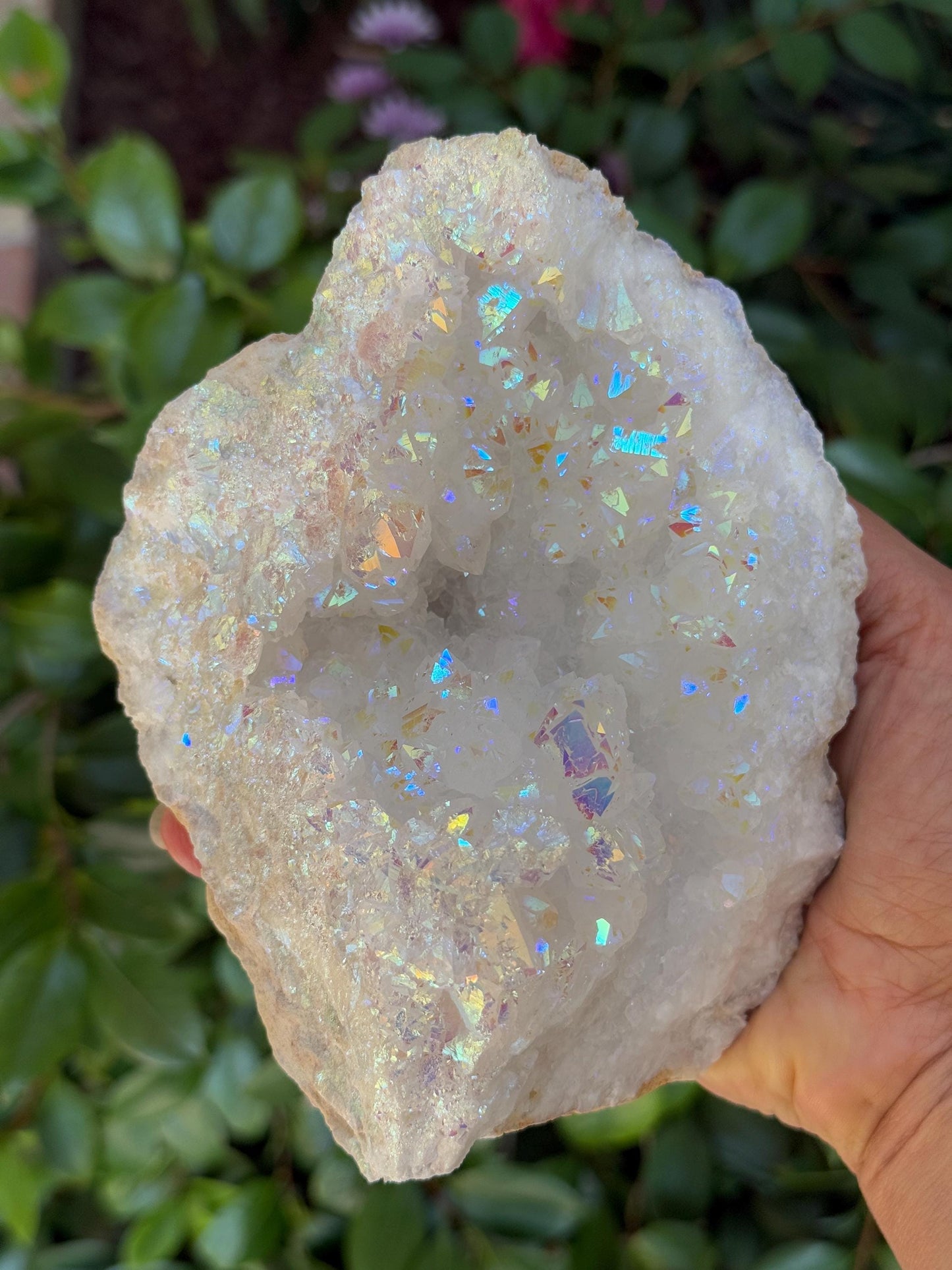 Angel Aura Geode, Aura Moroccan Quartz Geode, Rainbow Aura Crystals, Home Decor, Home Accessories, Angel Aura Crystals, Iridescent Crystals