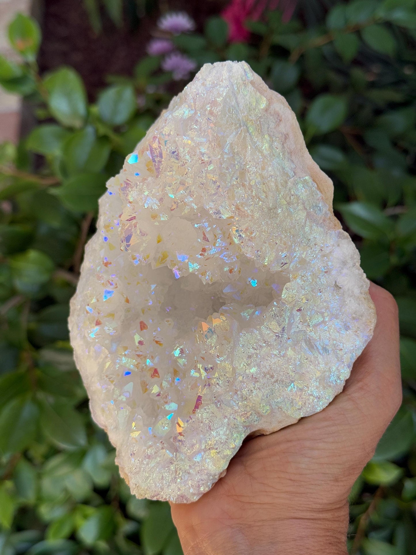 Angel Aura Geode, Aura Moroccan Quartz Geode, Rainbow Aura Crystals, Home Decor, Home Accessories, Angel Aura Crystals, Iridescent Crystals