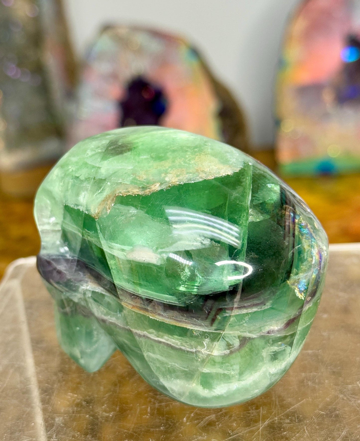 Rainbow Fluorite Crystal Skull: AAA Quality, Focus & Clarity