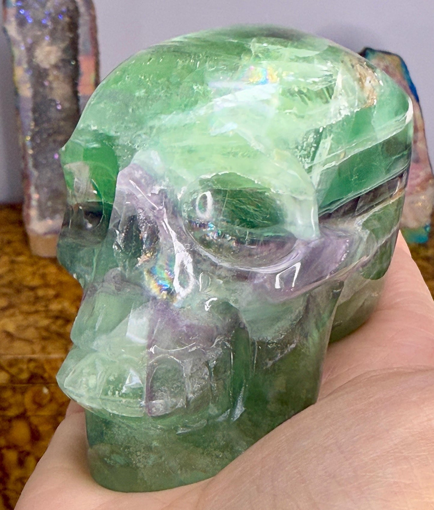 Rainbow Fluorite Crystal Skull: AAA Quality, Focus & Clarity