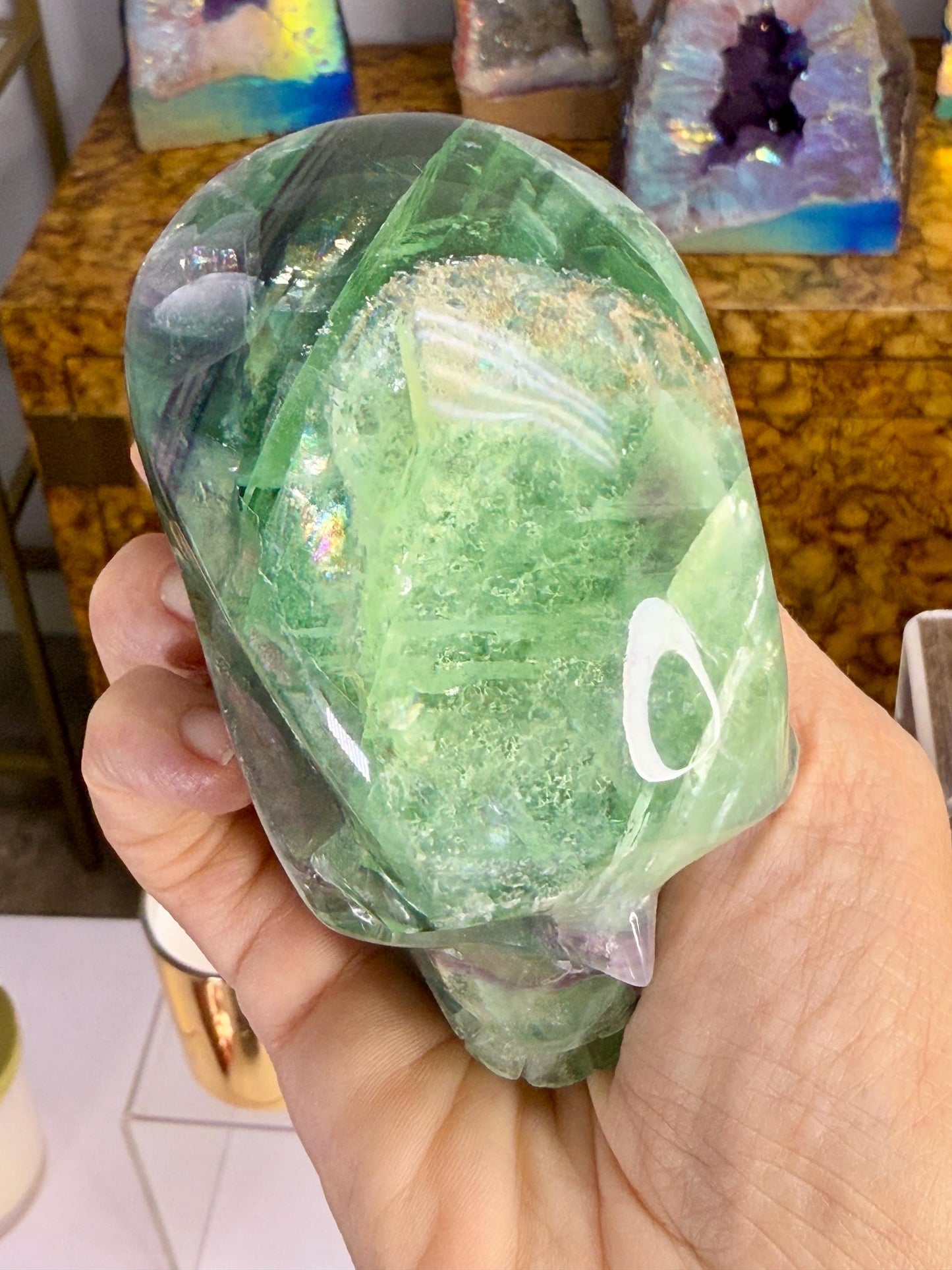 Rainbow Fluorite Crystal Skull: AAA Quality, Focus & Clarity