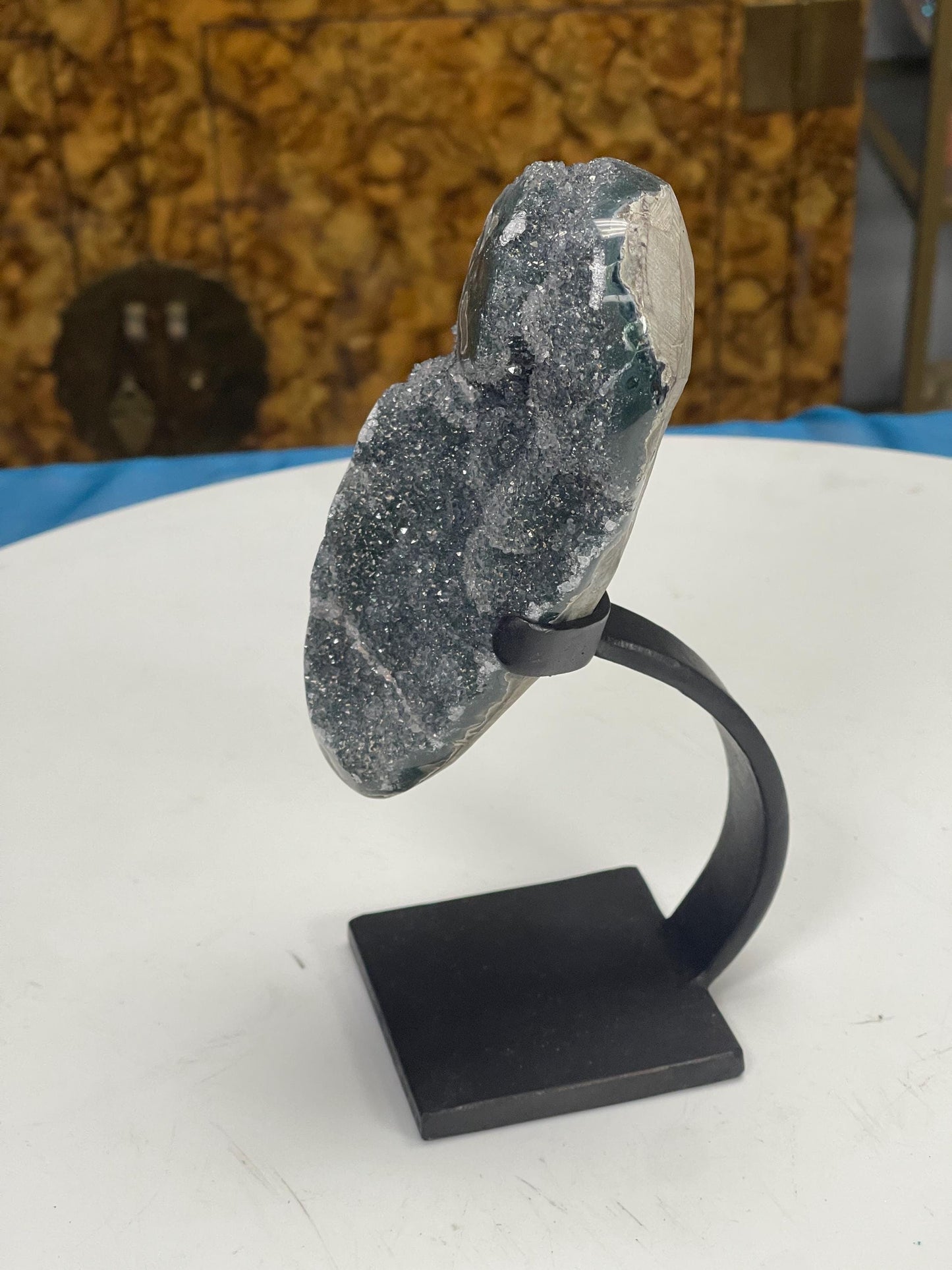 Gray Green Amethyst on stand, Green Amethyst Geode, Druzy Crystals, Home Accessories, Home Decor, Crystals on stands, Amethyst Decor