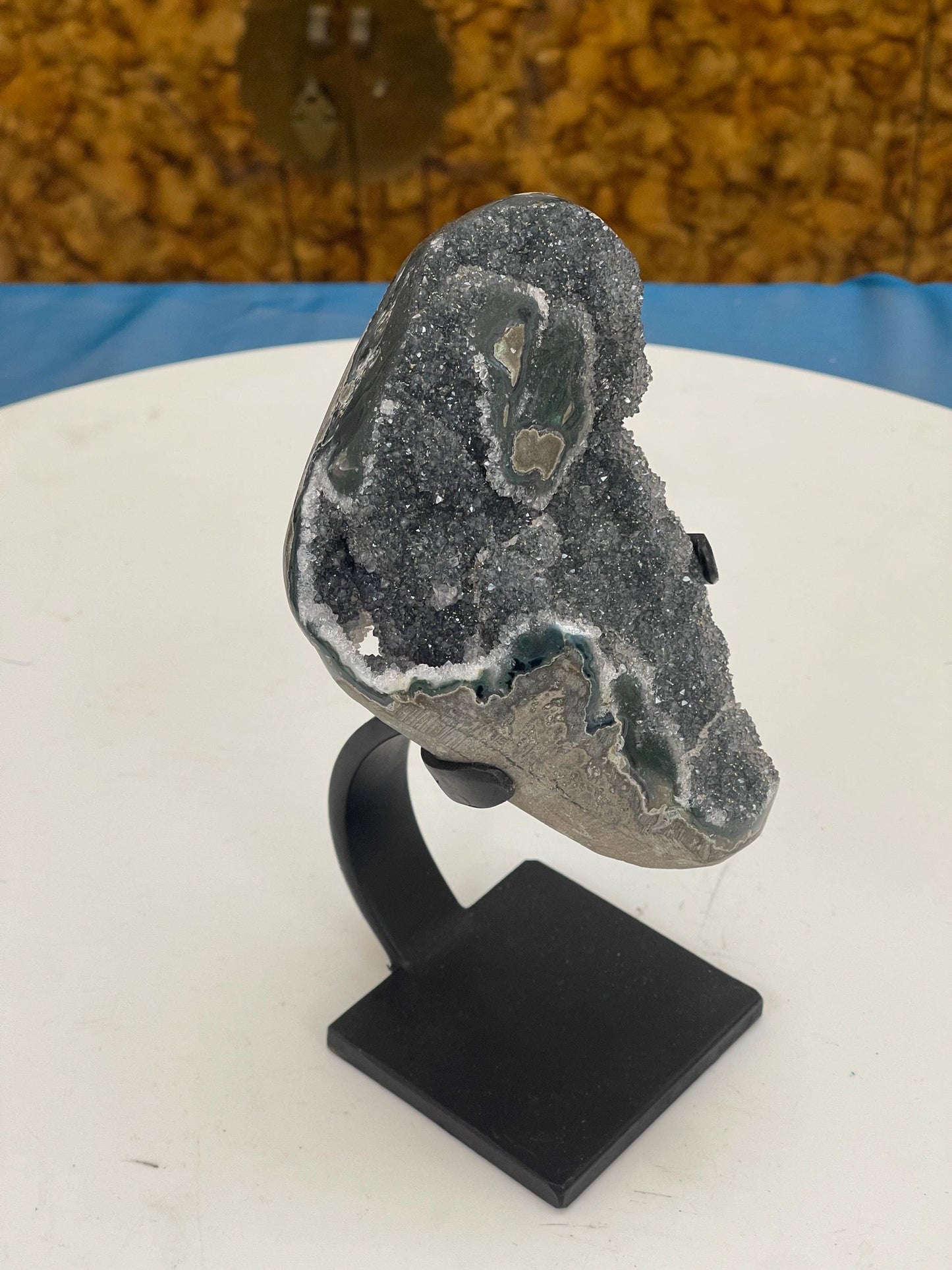 Gray Green Amethyst on stand, Green Amethyst Geode, Druzy Crystals, Home Accessories, Home Decor, Crystals on stands, Amethyst Decor