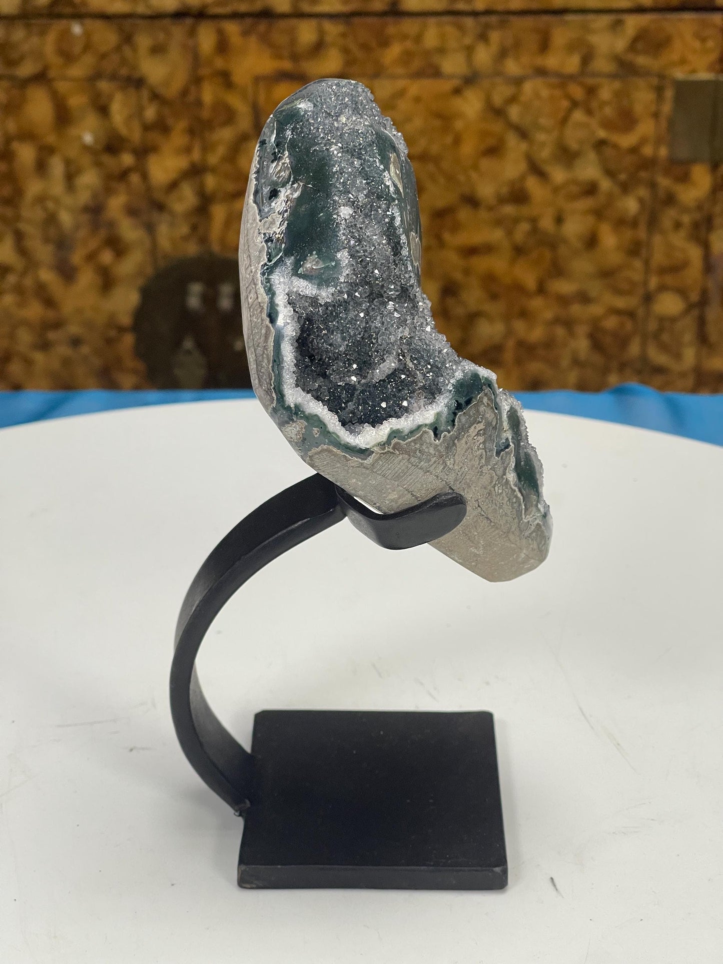 Gray Green Amethyst on stand, Green Amethyst Geode, Druzy Crystals, Home Accessories, Home Decor, Crystals on stands, Amethyst Decor