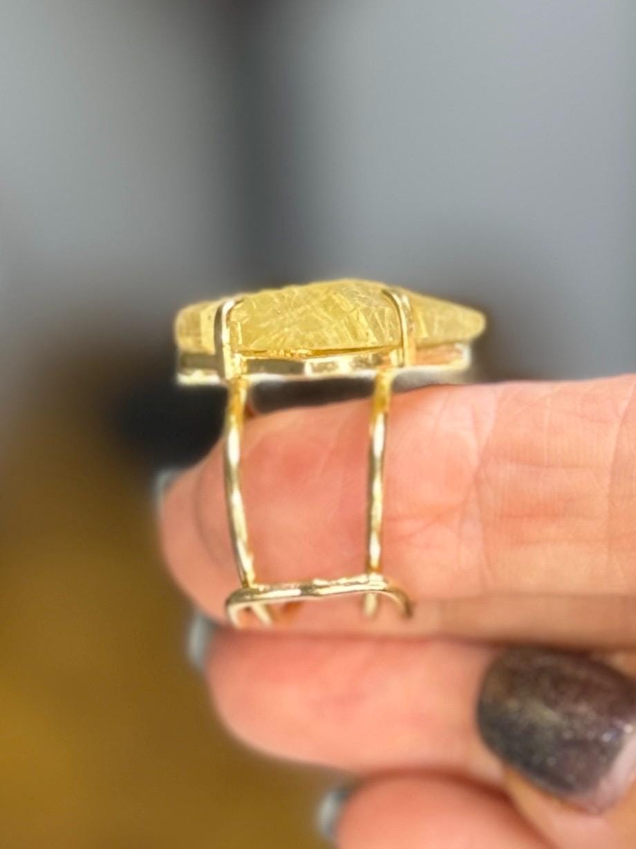 Rutilated Quartz Ring | Faceted Golden Rutile Adjustable Gold Plated Crystal Statement Ring | Luxury Healing Jewelry for Abundance & Power