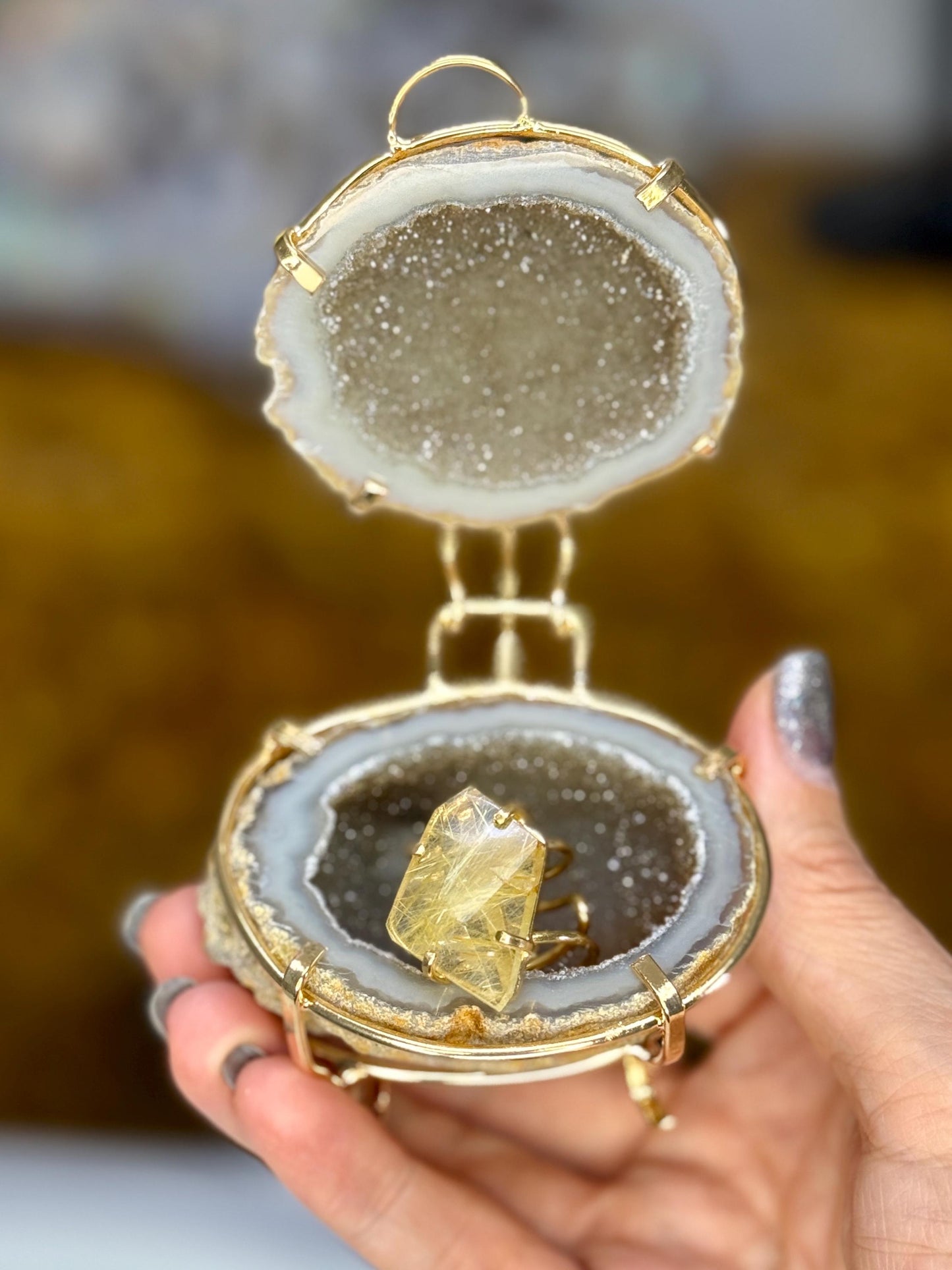 Rutilated Quartz Ring | Faceted Golden Rutile Adjustable Gold Plated Crystal Statement Ring | Luxury Healing Jewelry for Abundance & Power