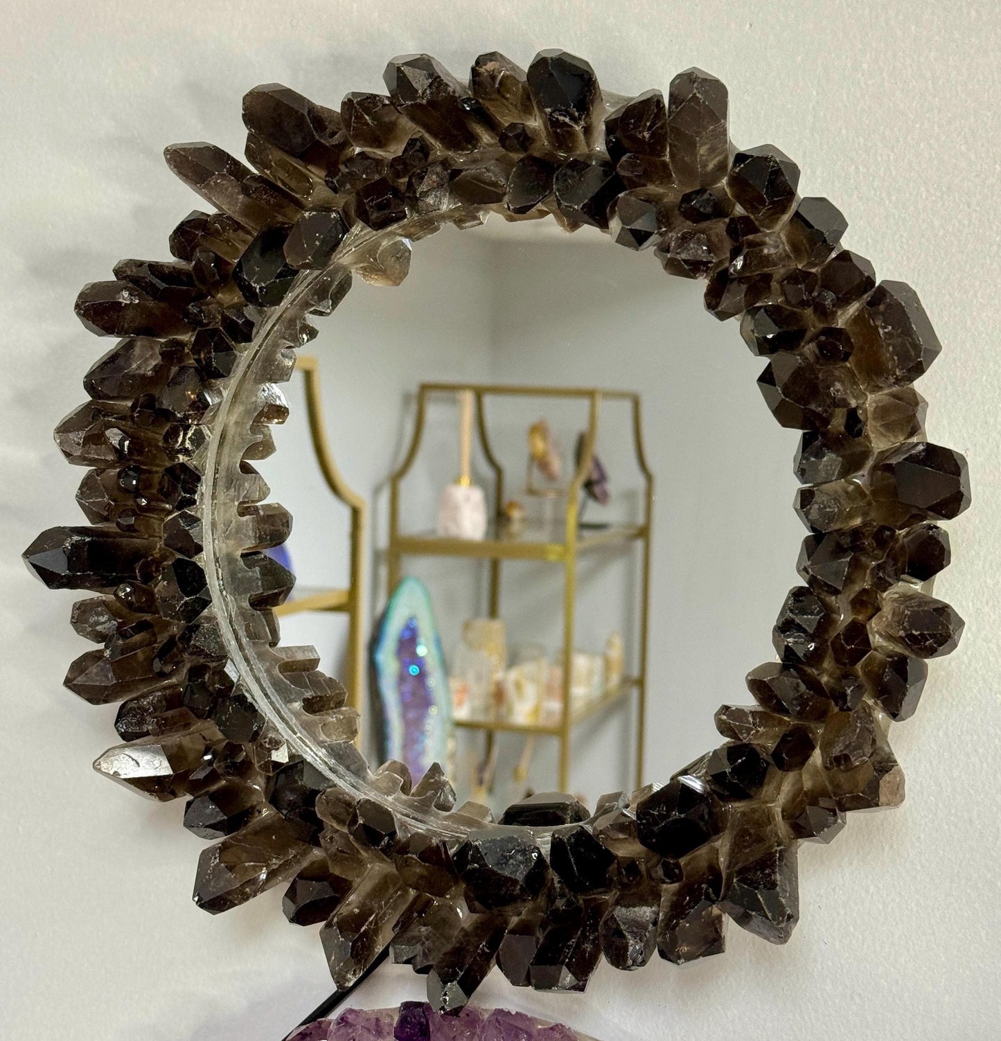 Smokey Quartz Mirror, Light Up Mirror, Crystal Mirror, Luxury Crystal Decor, Vanity Mirror, Home Accents, Unique Gifts for Crystal Lovers