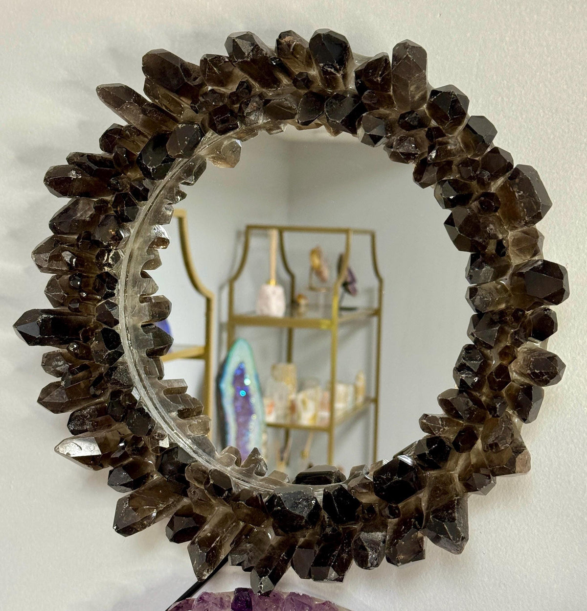 Smokey Quartz Light Up Mirror: Crystal Decor, Meditation Altar (12x12in)