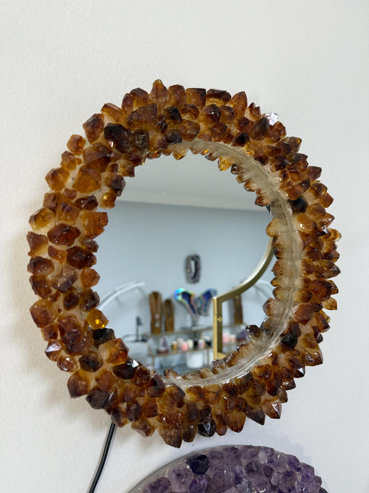 Citrine Crystal Light Up Mirror: Reiki Charged, 12" Wall Decor