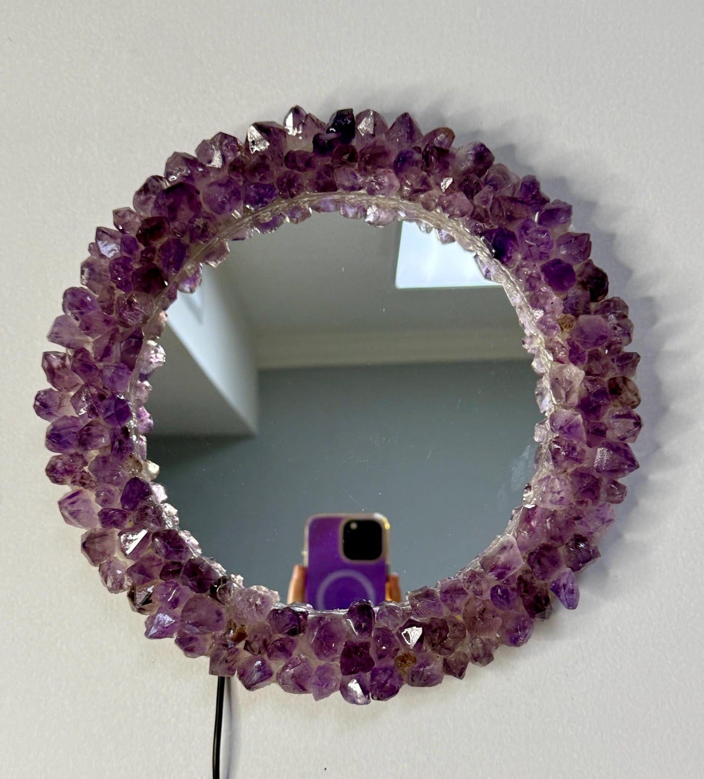 Amethyst Point Mirror, Light Up Crystal Mirror, Luxury Crystal Decor, Amethyst Mirror, Home Accents, Unique Gifts for Crystal Lovers
