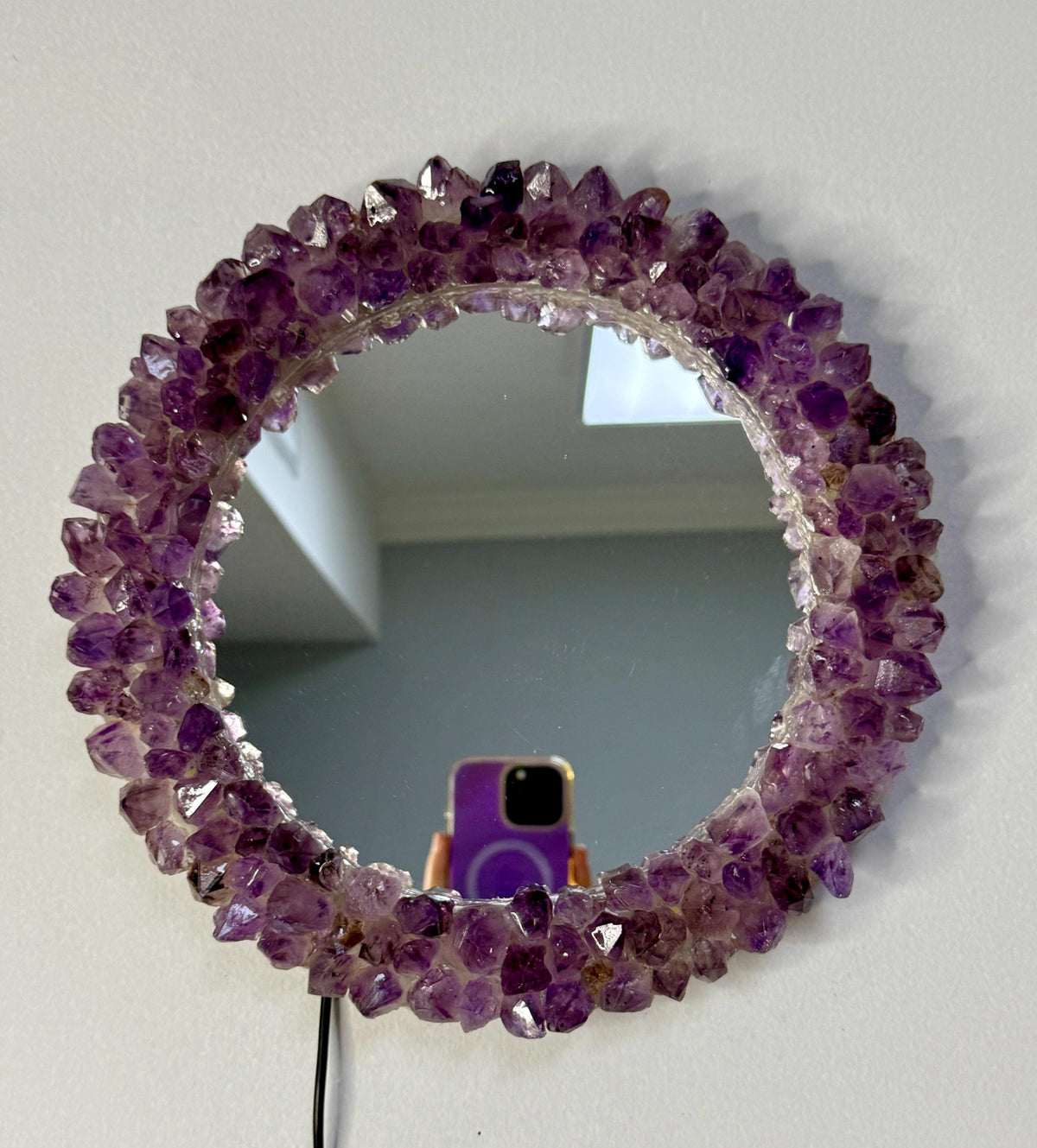 Amethyst Point Light-Up Mirror: Crystal Home Decor (12"x12")